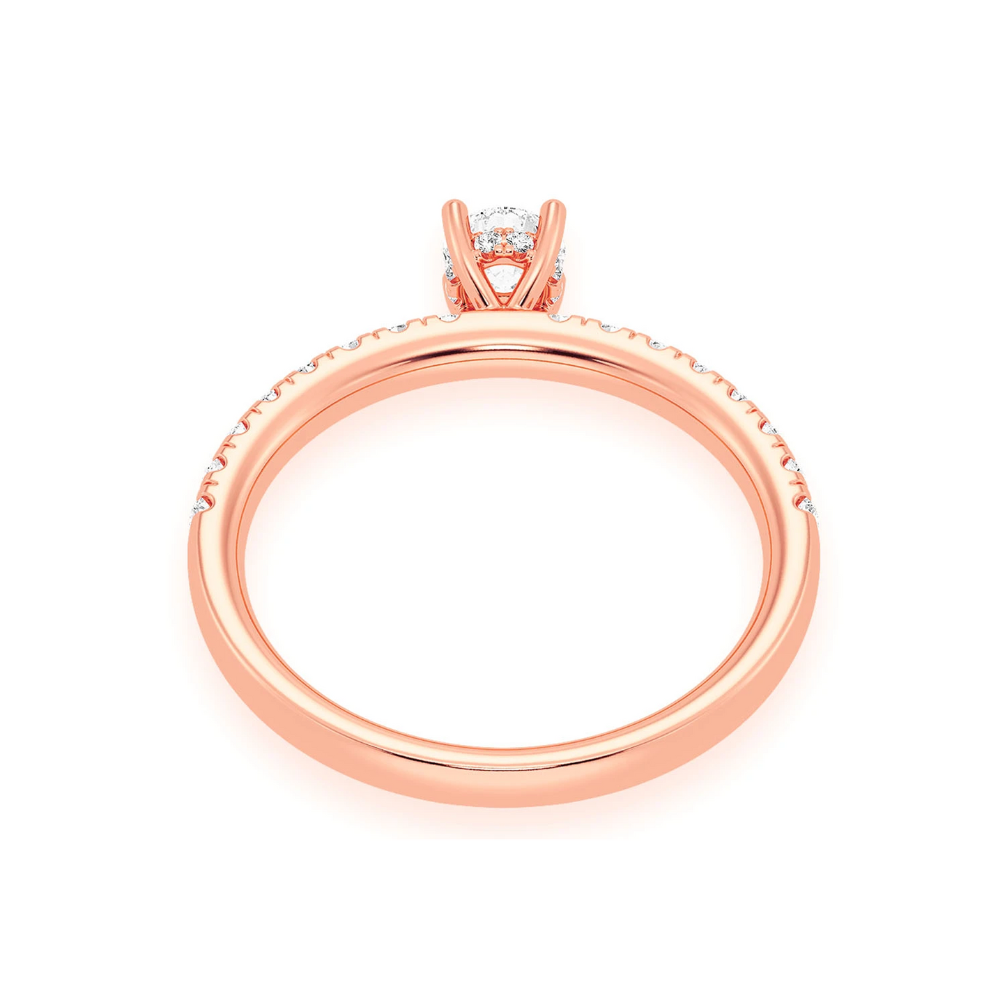 Classic One Row Under Halo Diamond Ring in 14K rose gold, alternate view