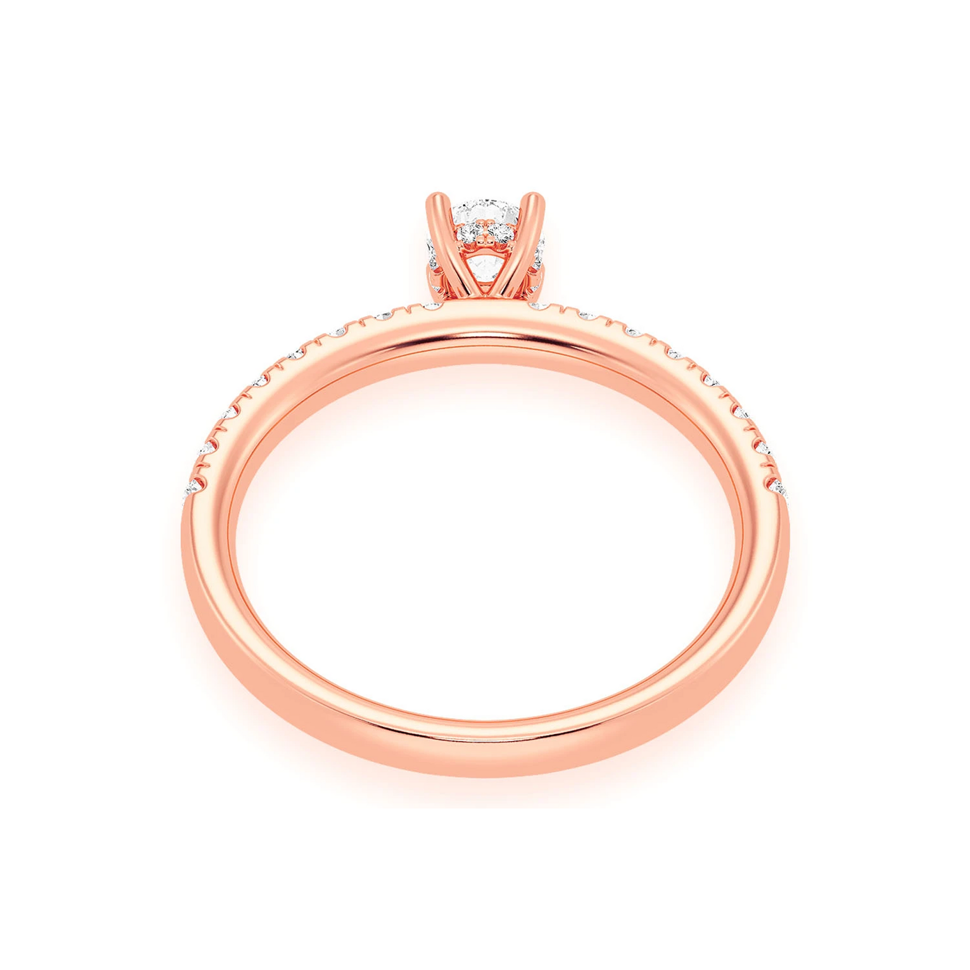 Classic One Row Under Halo Diamond Ring in 14K rose gold, alternate view