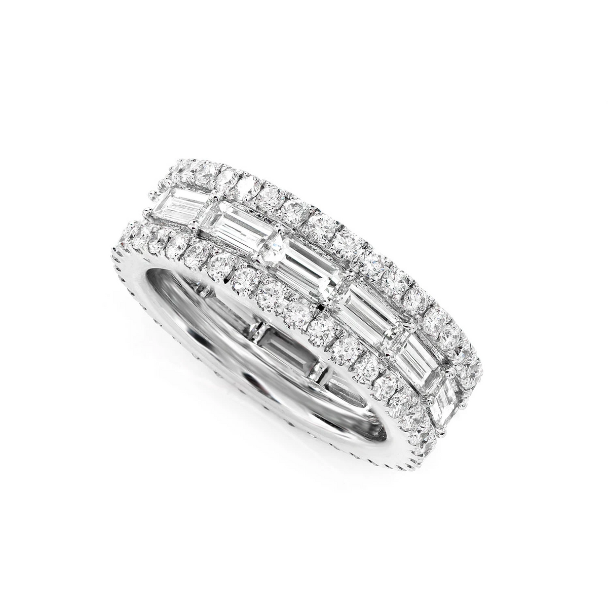 Eternity Round and Baguette Border Diamond Band Ring