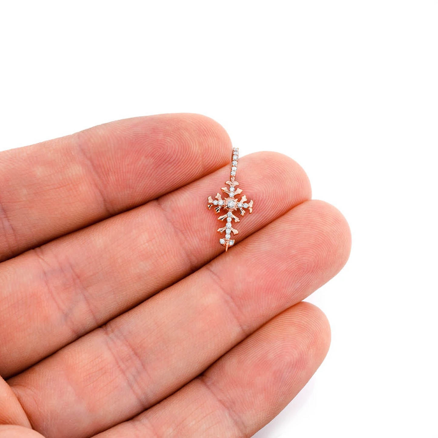 Filigree Diamond Cross Pendant in 14K rose gold, Signature | 0.10ctw, worn view