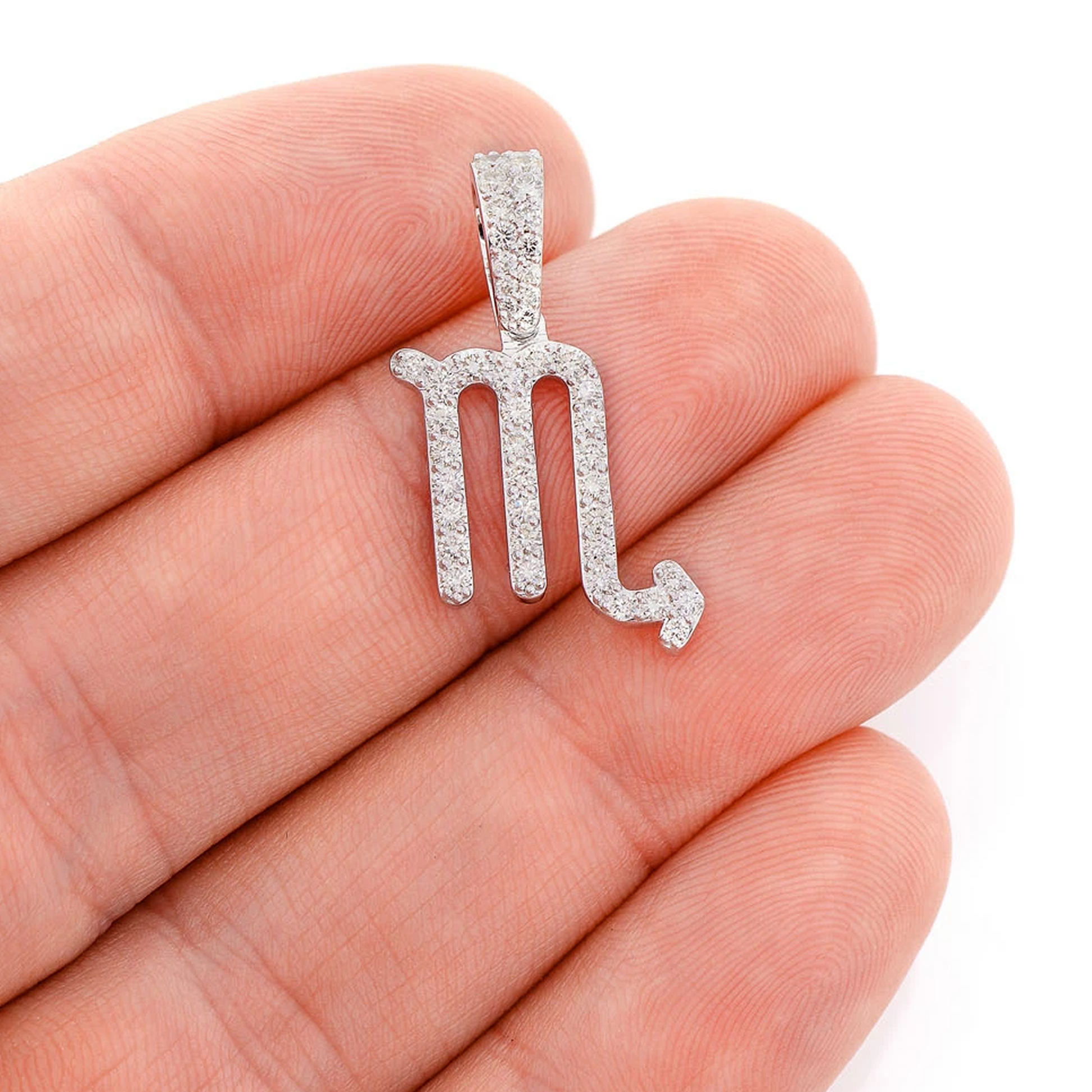 Astrology Zodiac Diamond Pendant in 14K yellow gold, Scorpio design, angled view