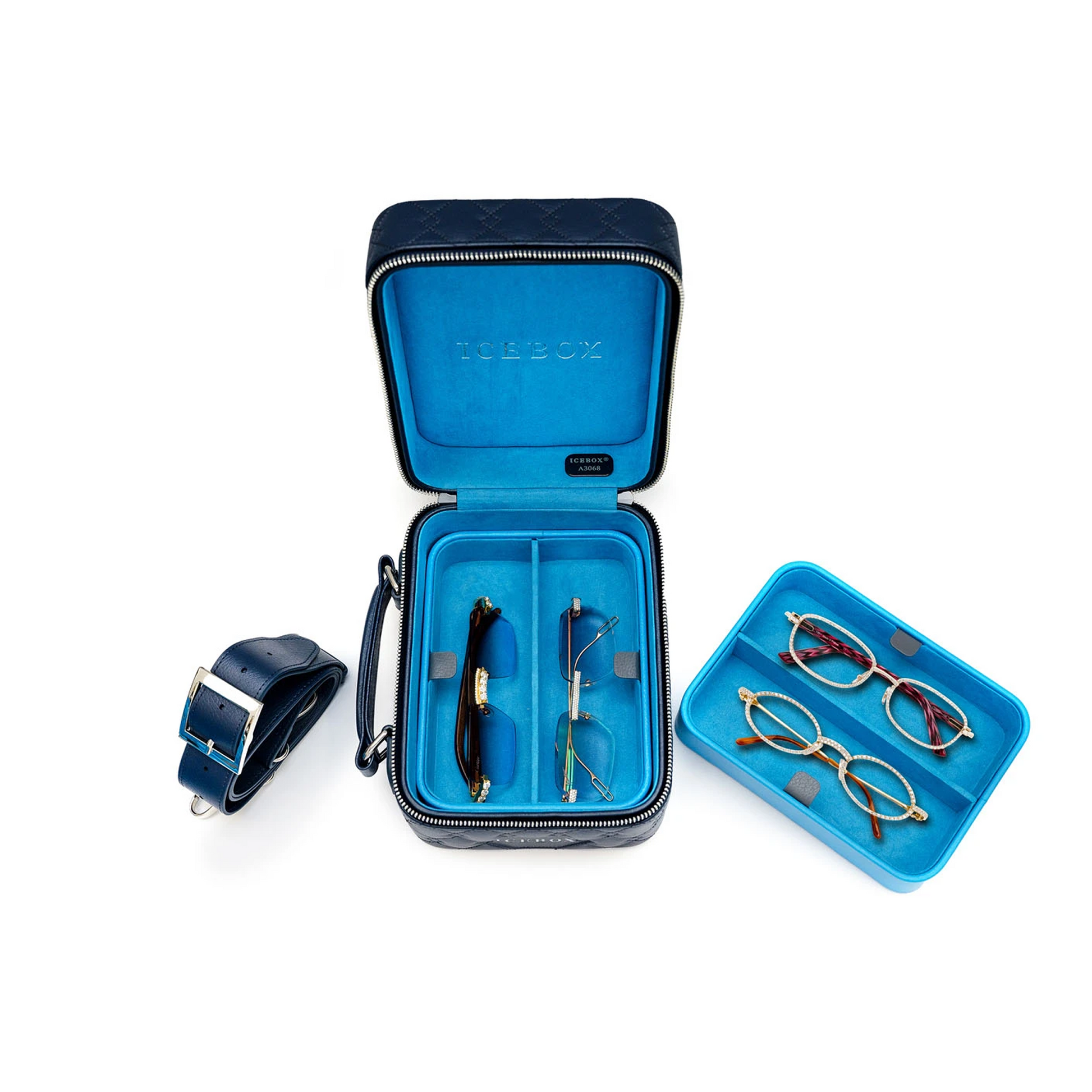 Icebox Medium Traveler Case in navy, 4-sunglass capacity, detail view 4