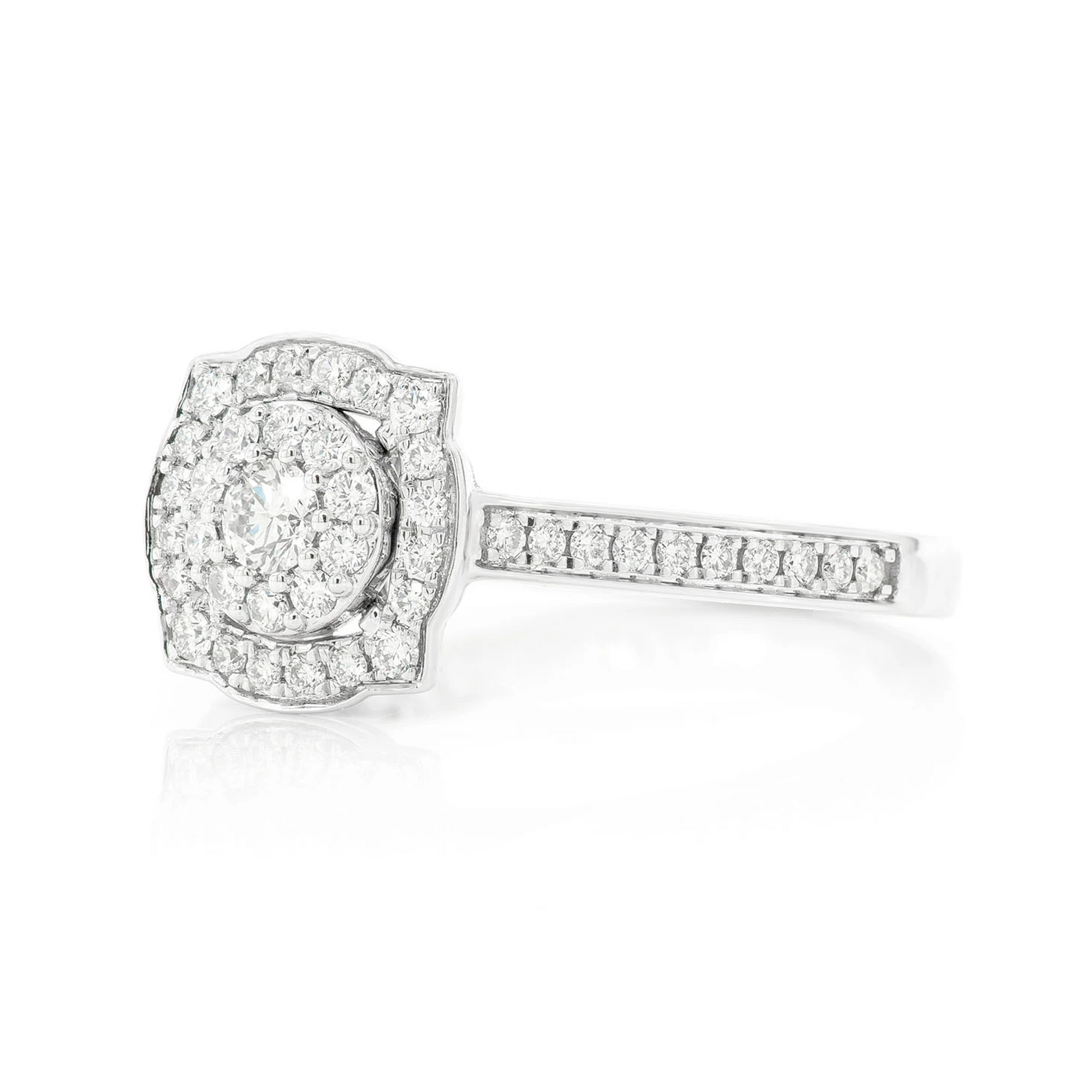 Single Band Square & Round Engagement Ring in 14K white gold, worn view