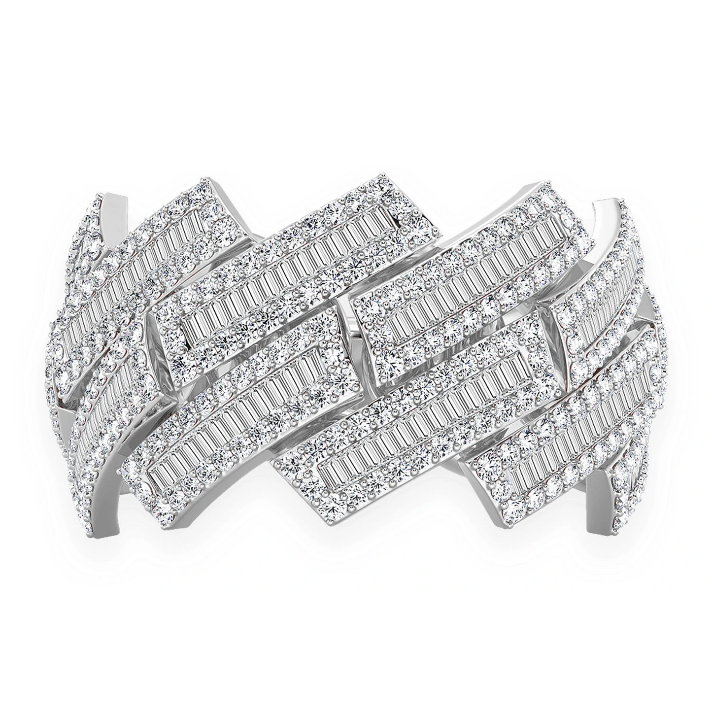 Serrated Baguette Cuban Ring in 14K white gold, front view