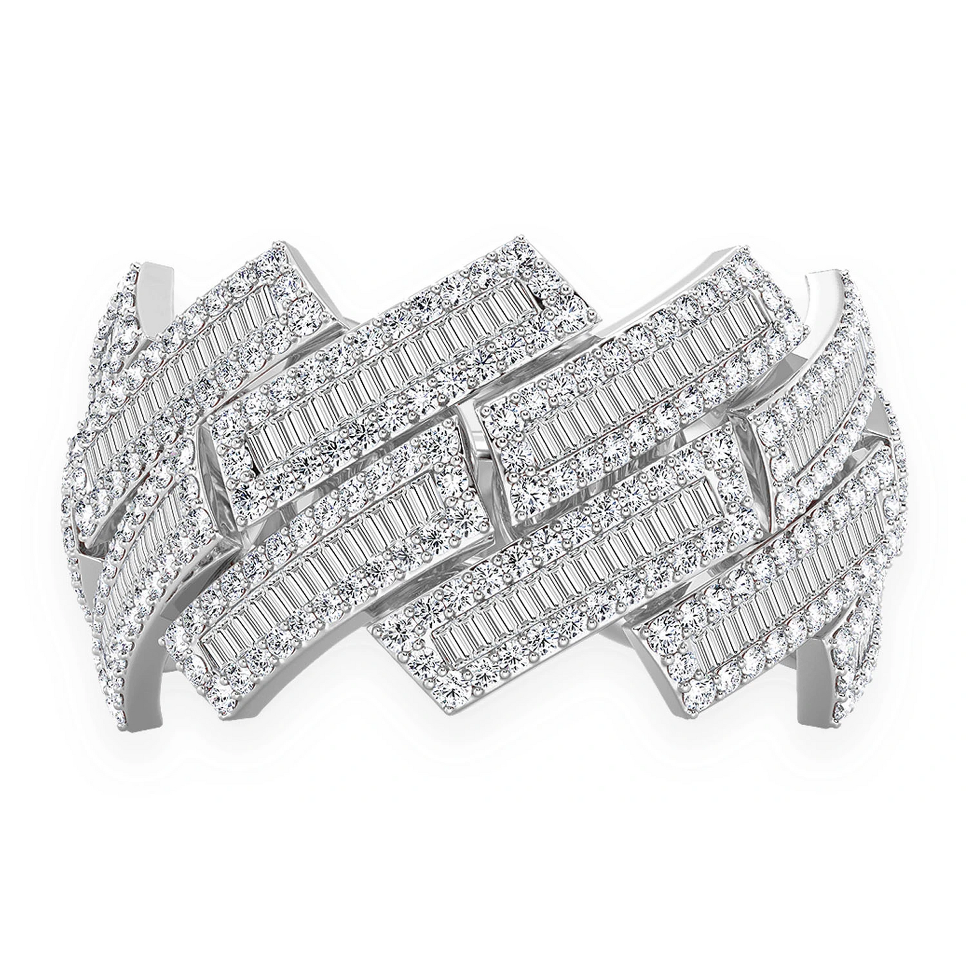 Serrated Baguette Cuban Ring in 14K white gold, front view