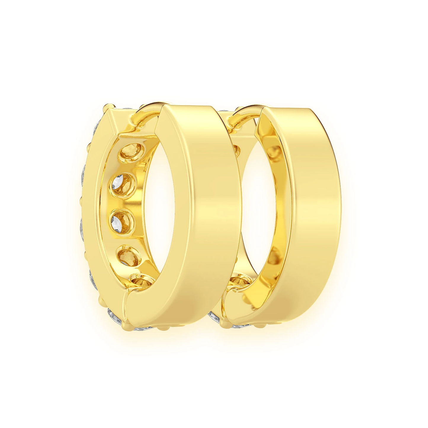 One Row Diamond Huggies in 14K yellow gold, 0.80ctw, side view