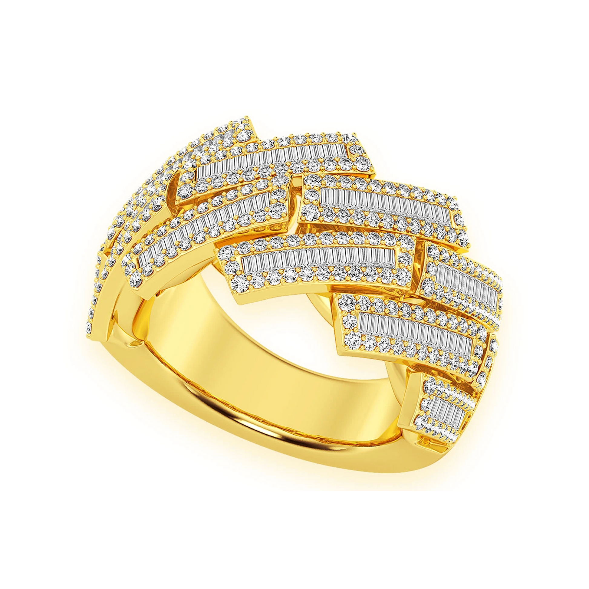 Serrated Baguette Cuban Ring in 14K yellow gold, side view
