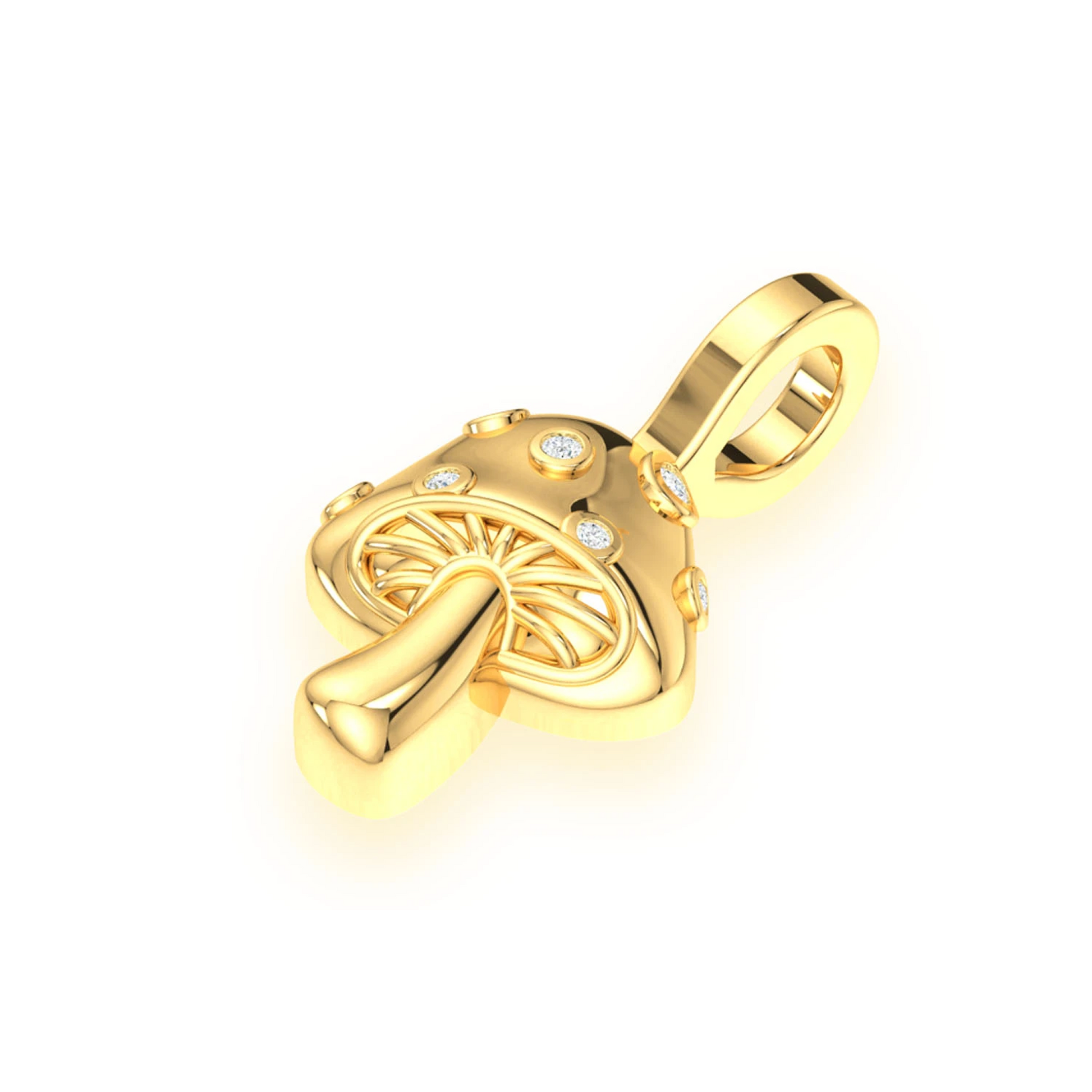 Mushroom Diamond Pendant in 14K yellow gold, side view