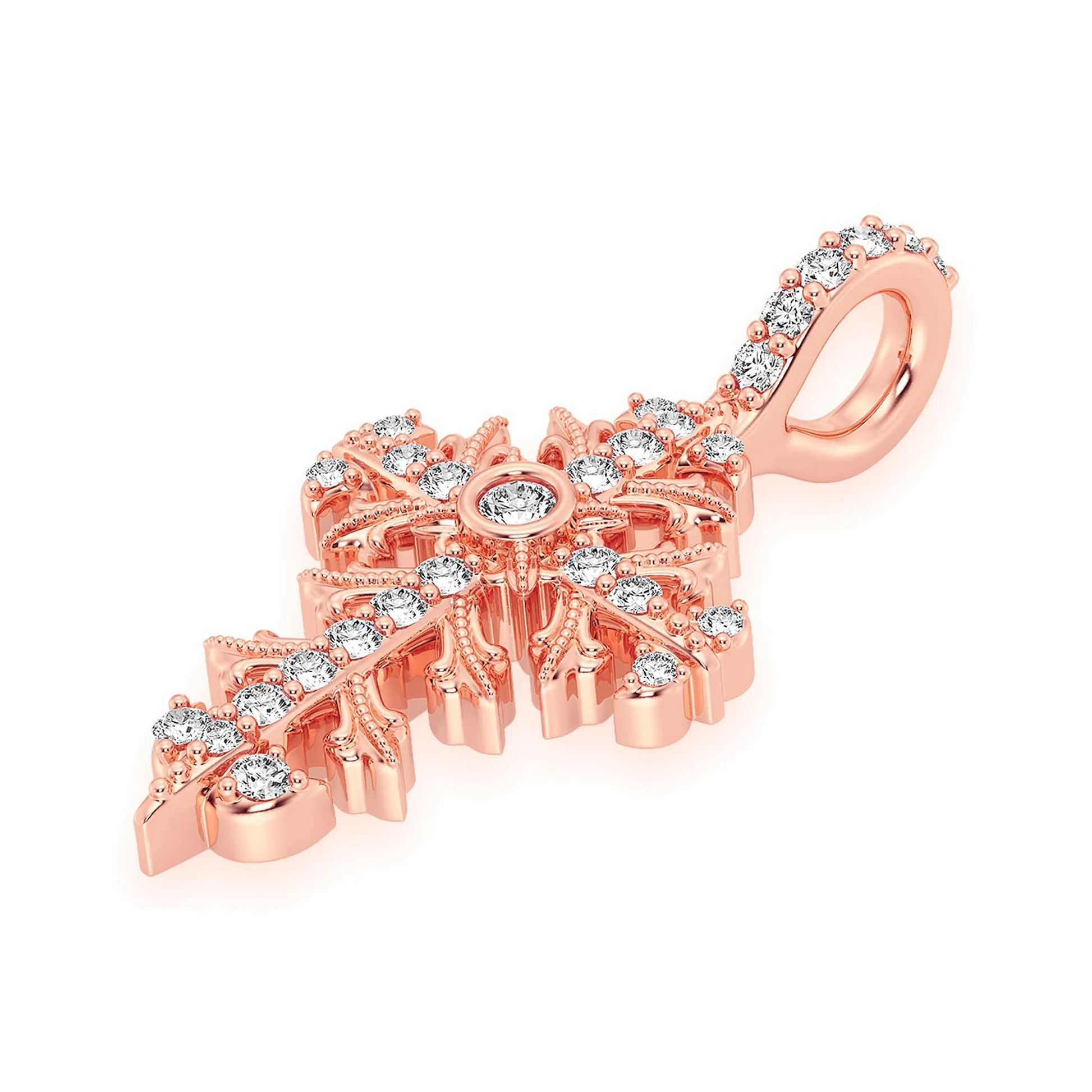 Filigree Diamond Cross Pendant in 14K rose gold, Statement | 0.50ctw, side view