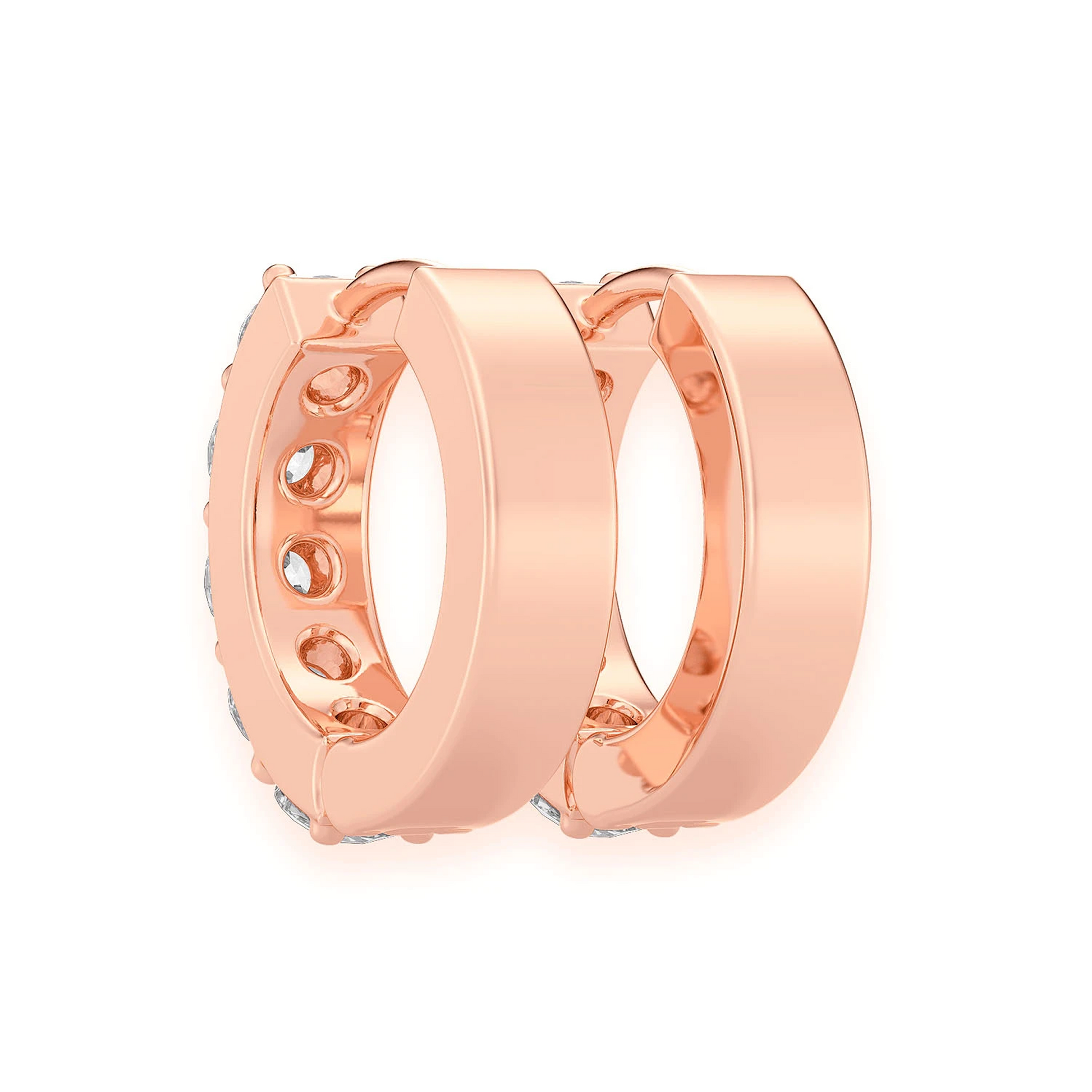 One Row Diamond Huggies in 14K rose gold, 0.80ctw, side view