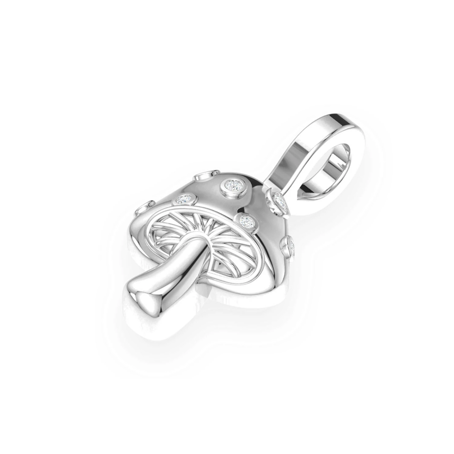 Mushroom Diamond Pendant in 14K white gold, side view