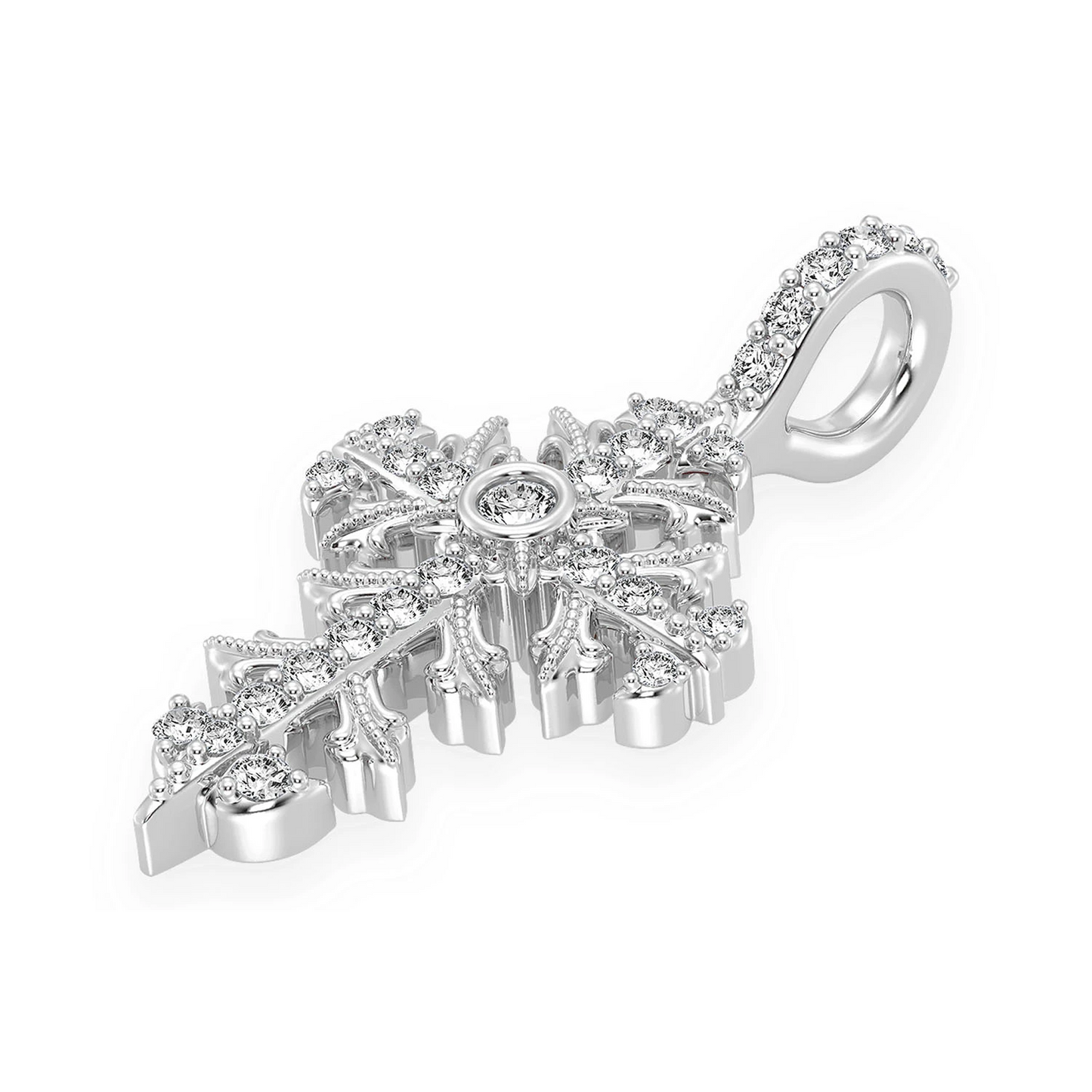 Filigree Diamond Cross Pendant in 14K white gold, Statement | 0.50ctw, detail view