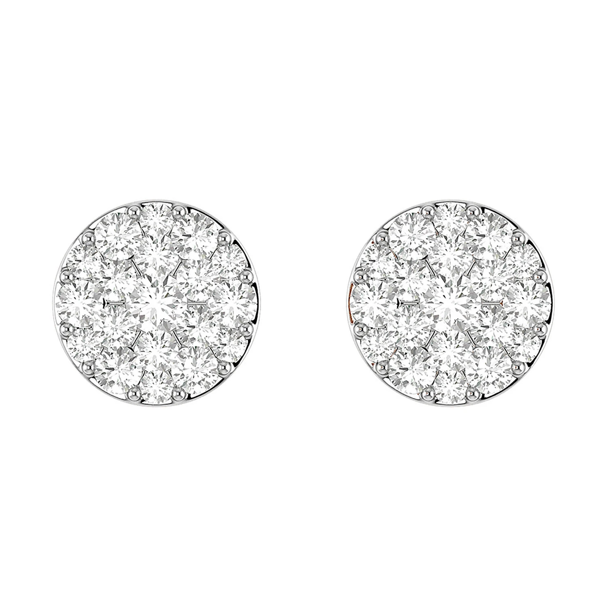 Disc Cluster Diamond Studs in 14K yellow gold, front view