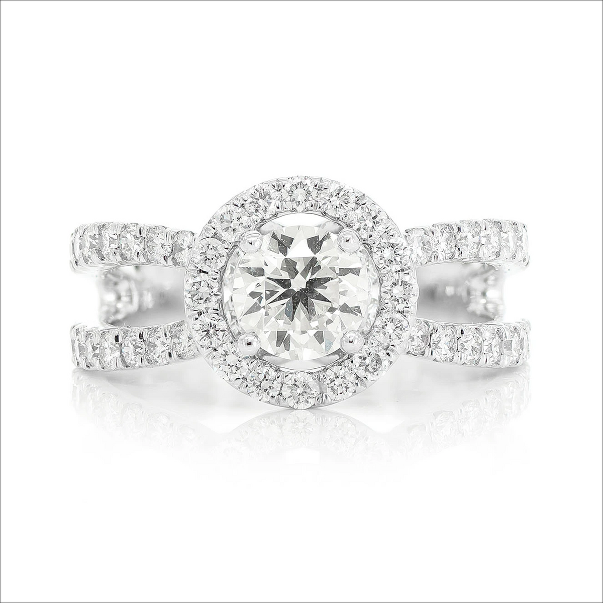 Split shank halo ring in 14K white gold