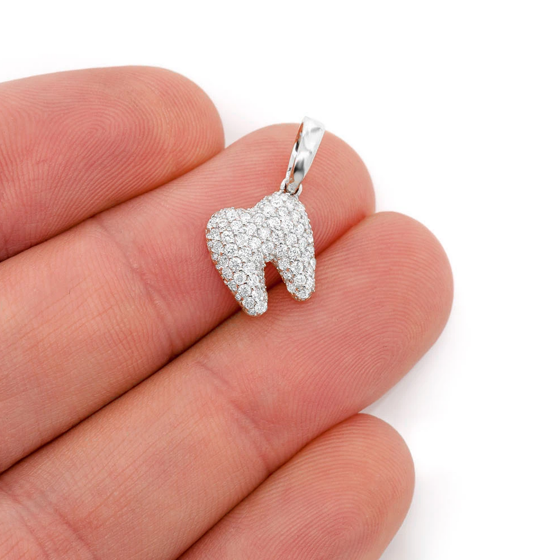 Diamond Tooth Pendant in 14K white gold, alternate view