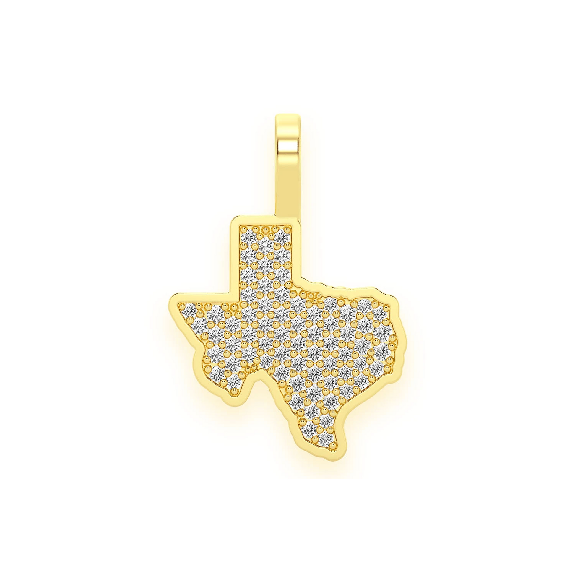 US State Diamond Pendant in 14K yellow gold, Texas design, front view