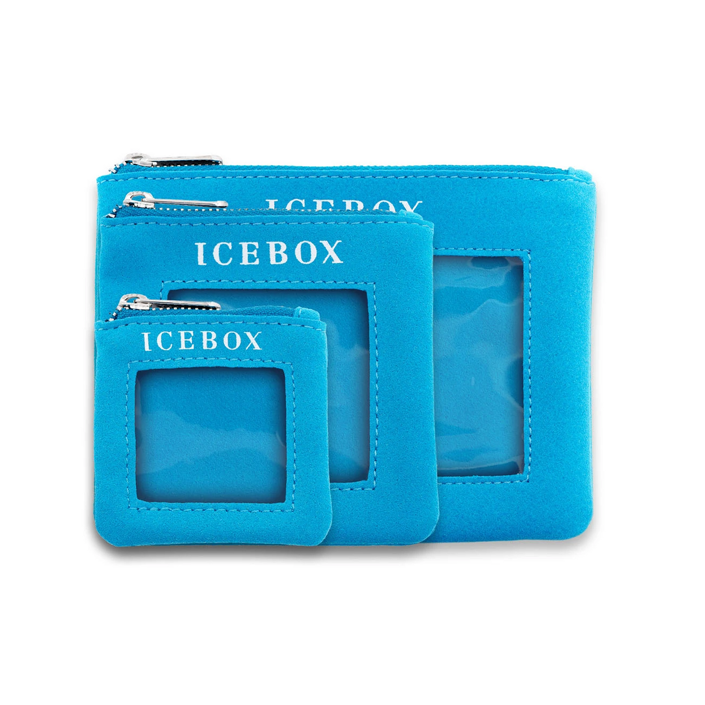Icebox 3 Zipper Travel Pouches, size comparison