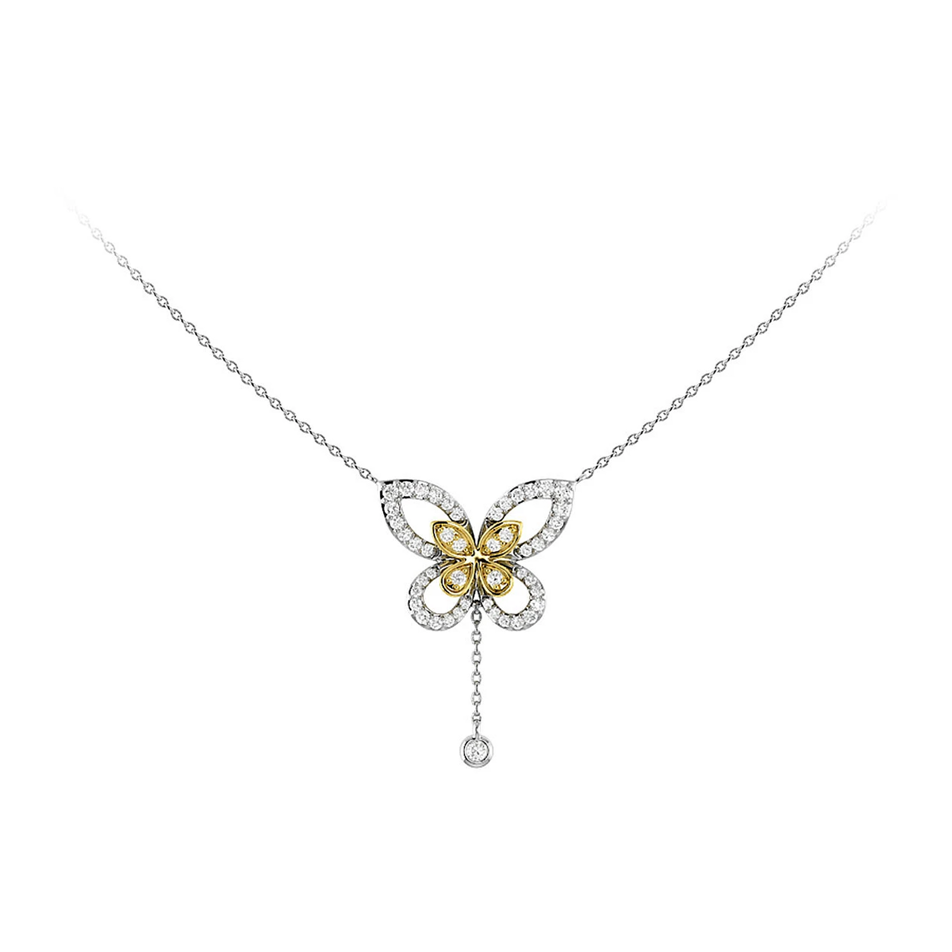 Butterfly Diamond Necklace in two-tone 14k gold, front view