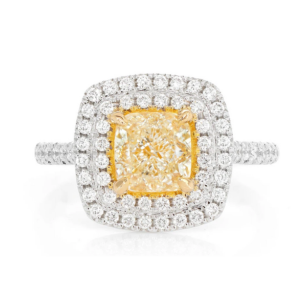 Classic Yellow Diamond Double Halo Engagement Ring