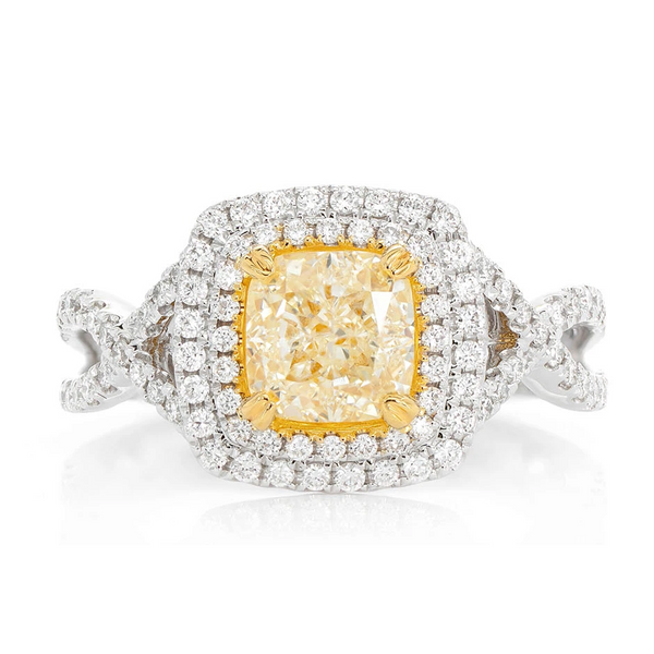Yellow Diamond Double Halo Engagement Ring