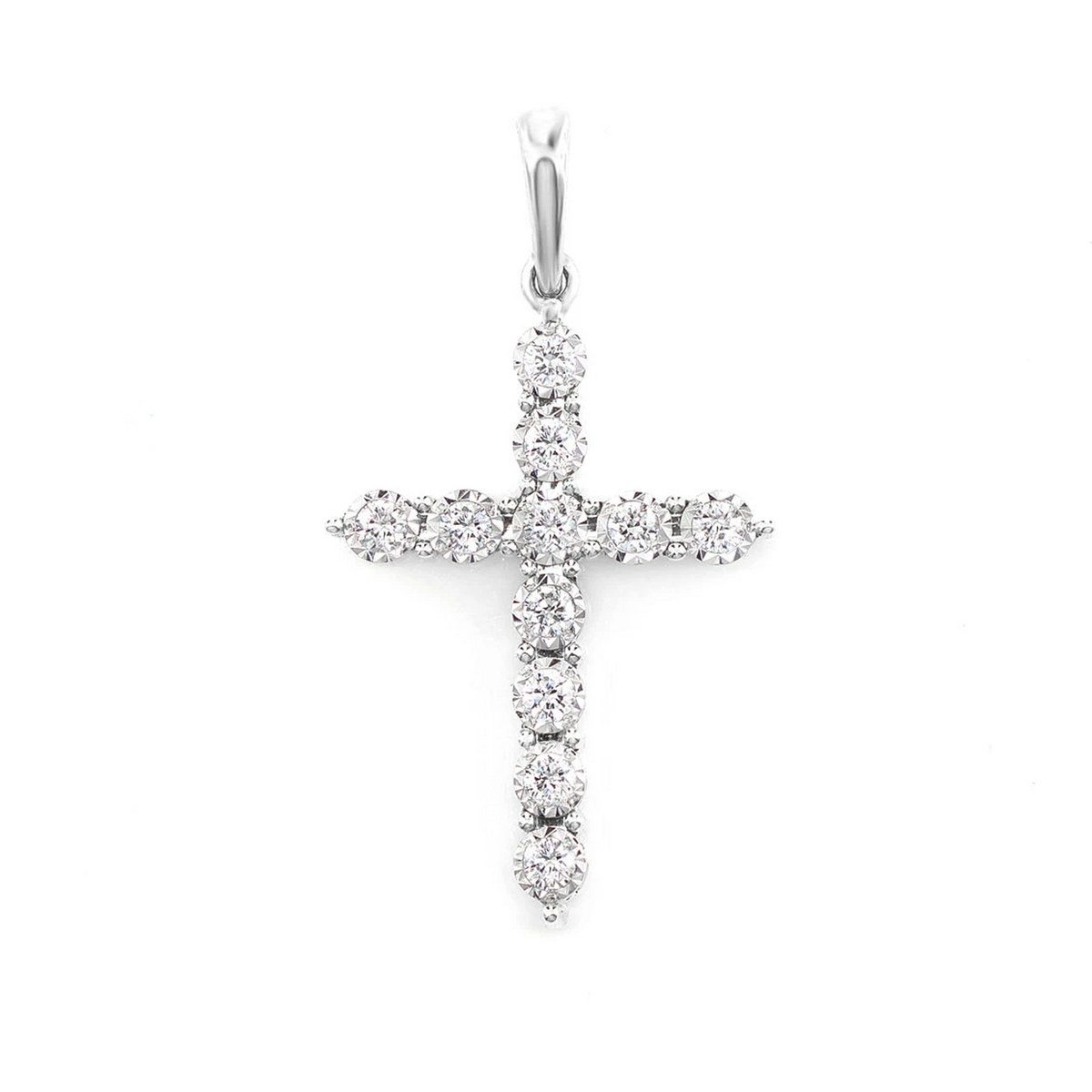 One Row Miracle Set Diamond Cross Pendant | 14K Gold | Icebox