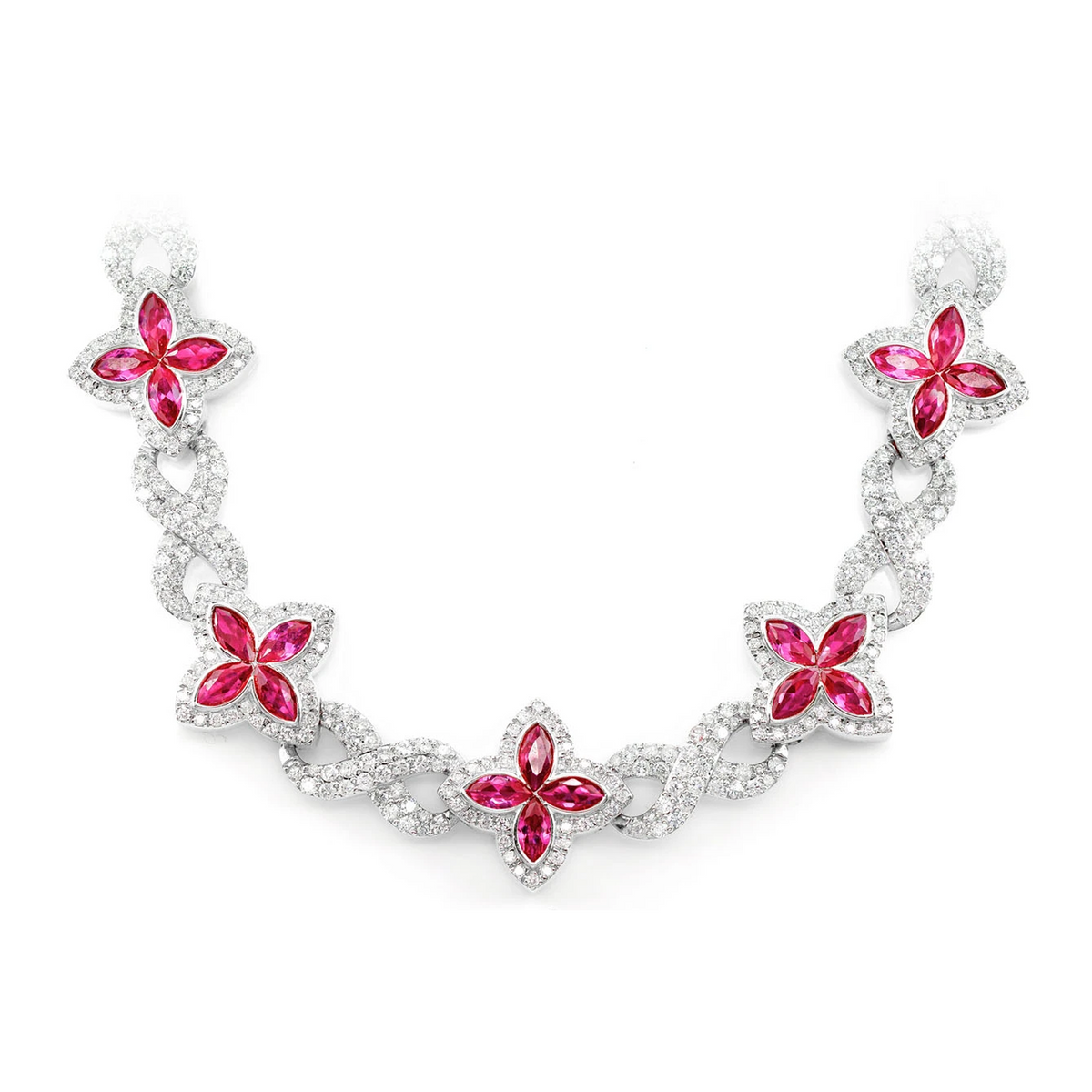 Ruby Diamond Marquise Flower Infinity Link Necklace