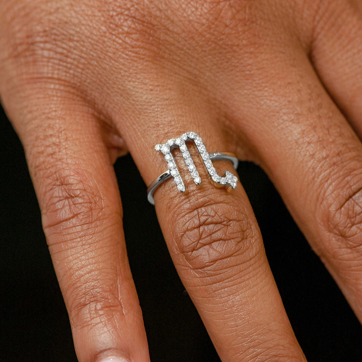 Zodiac Diamond Ring in 14K white gold, Scorpio design, alternate view