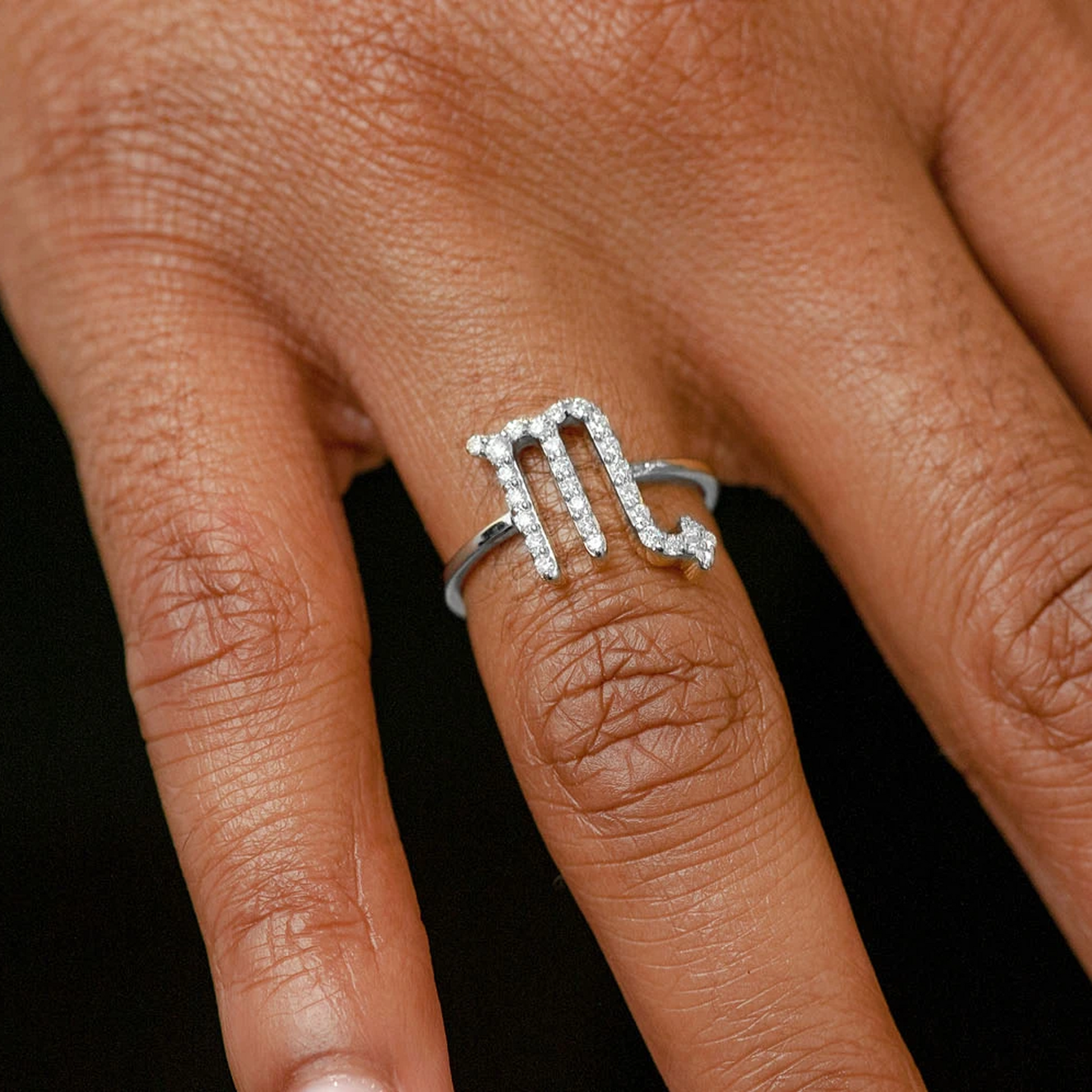 Zodiac Diamond Ring in 14K white gold, Scorpio design, alternate view