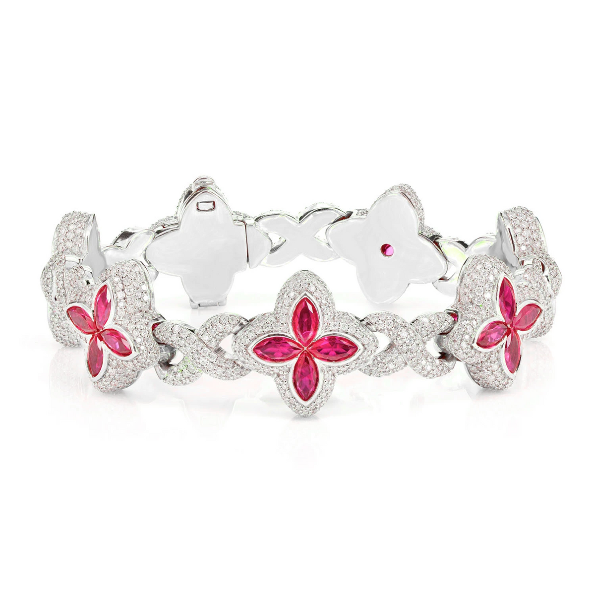 Ruby Diamond Marquise Flower Infinity Link Bracelet