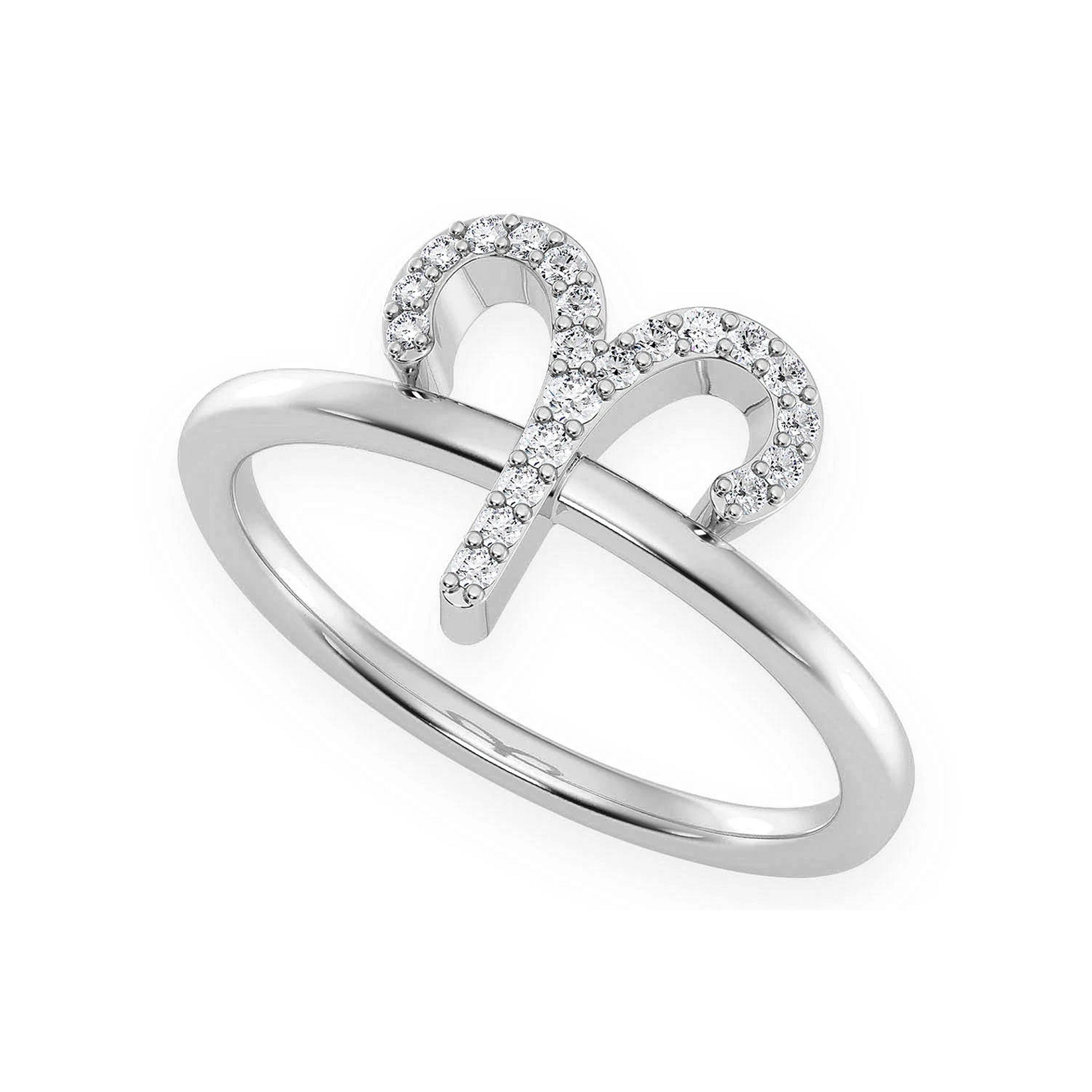 Zodiac Diamond Ring in 14K white gold, Aries design, detail view