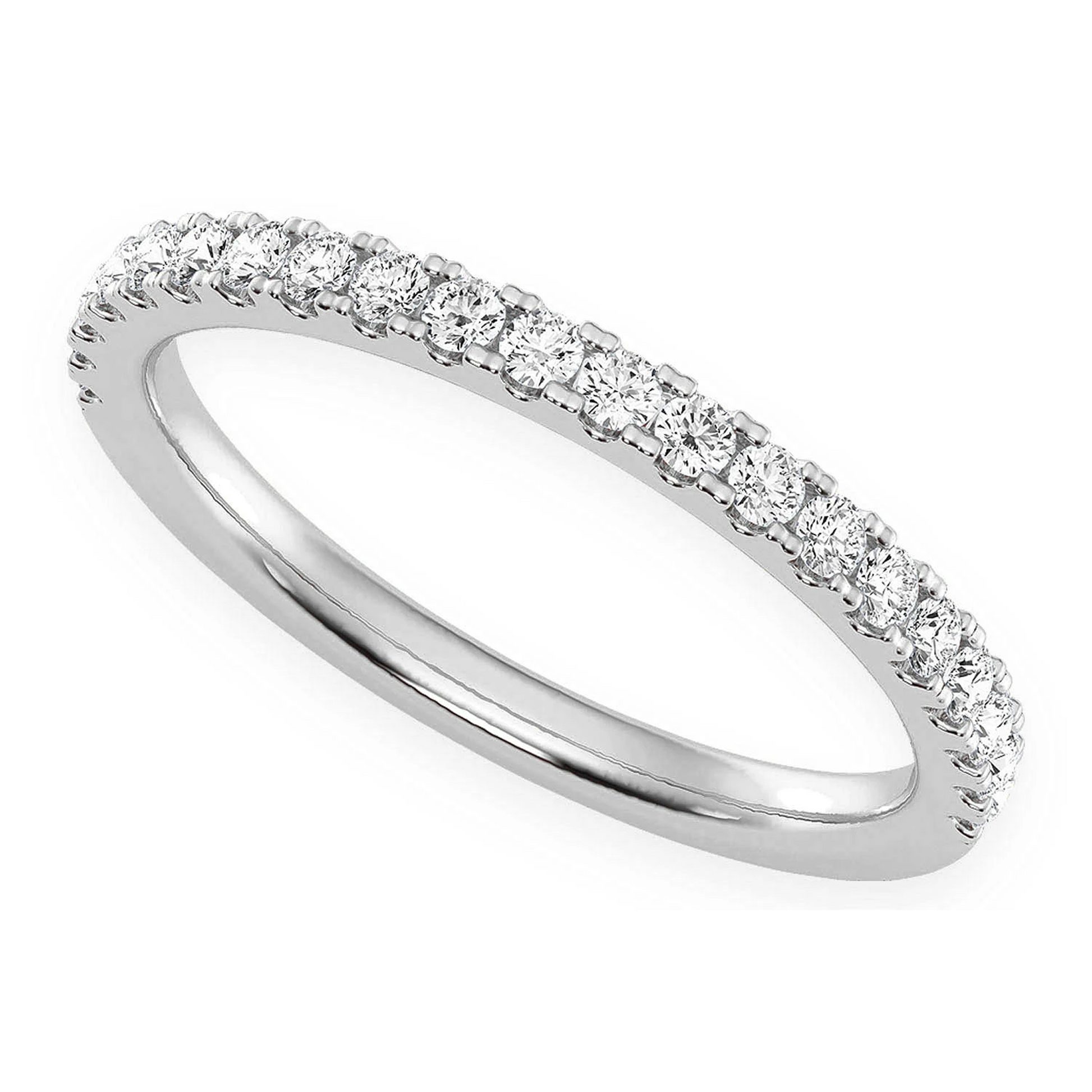 Slim Single Row Band Ring in 14K white gold, angled view