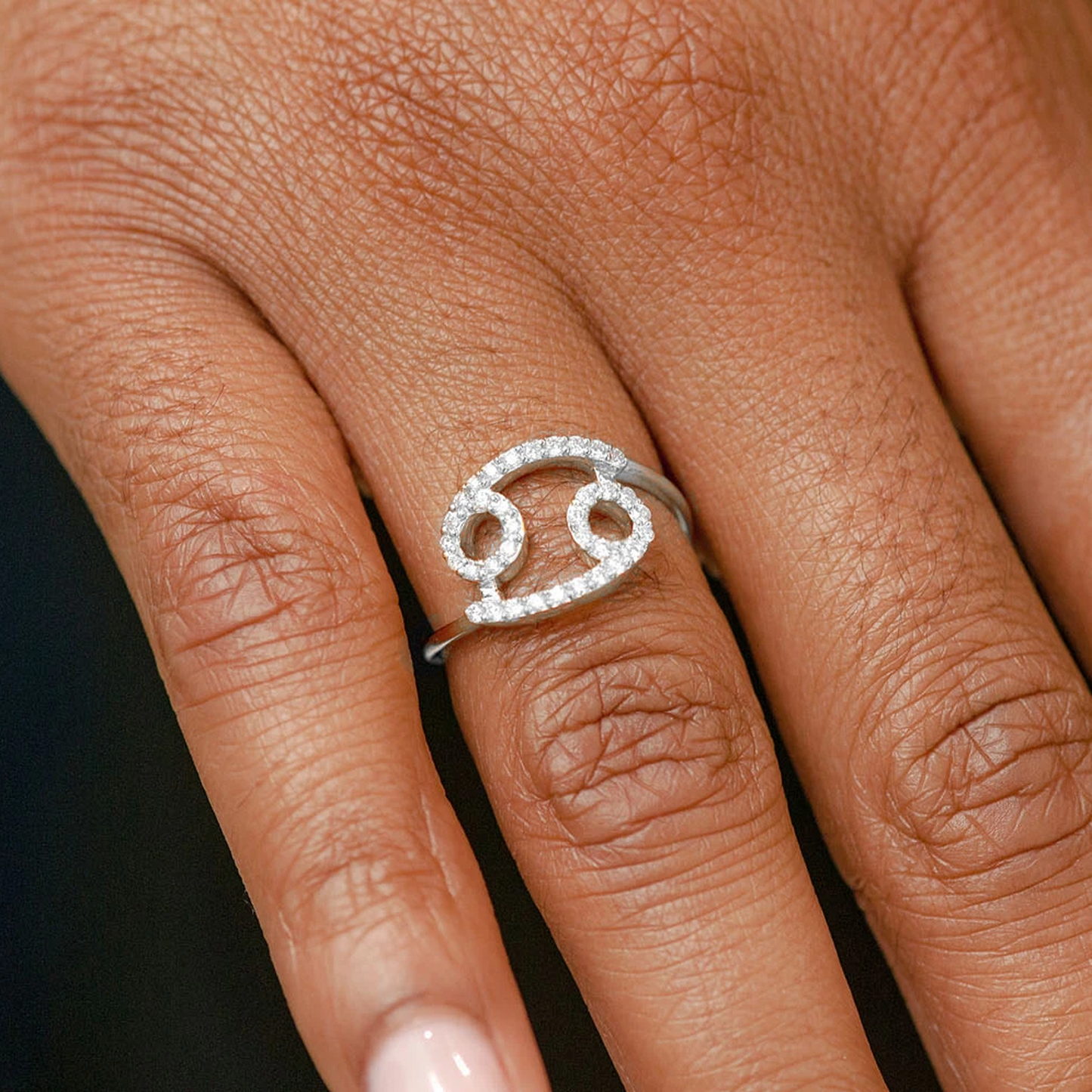 Zodiac Diamond Ring in 14K white gold, Cancer design, alternate view