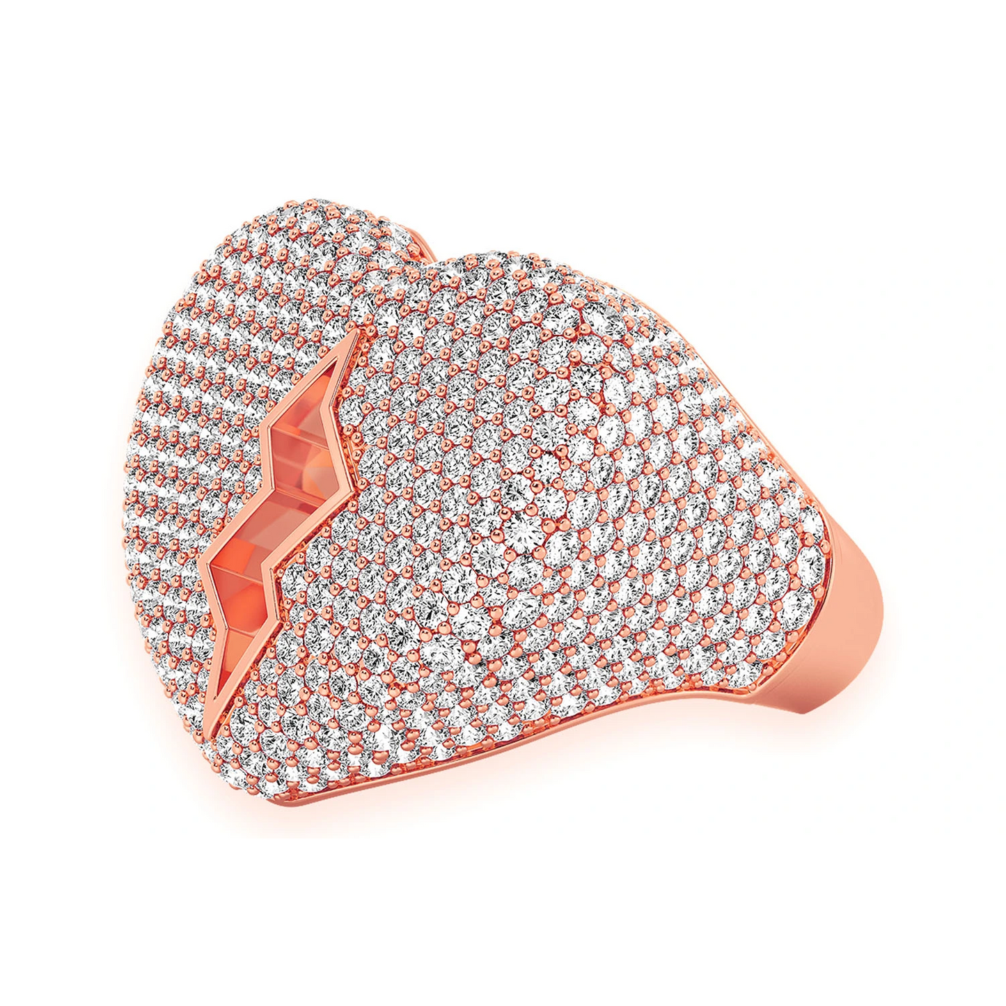 Broken Heart Signet Ring in 14K rose gold, angled view