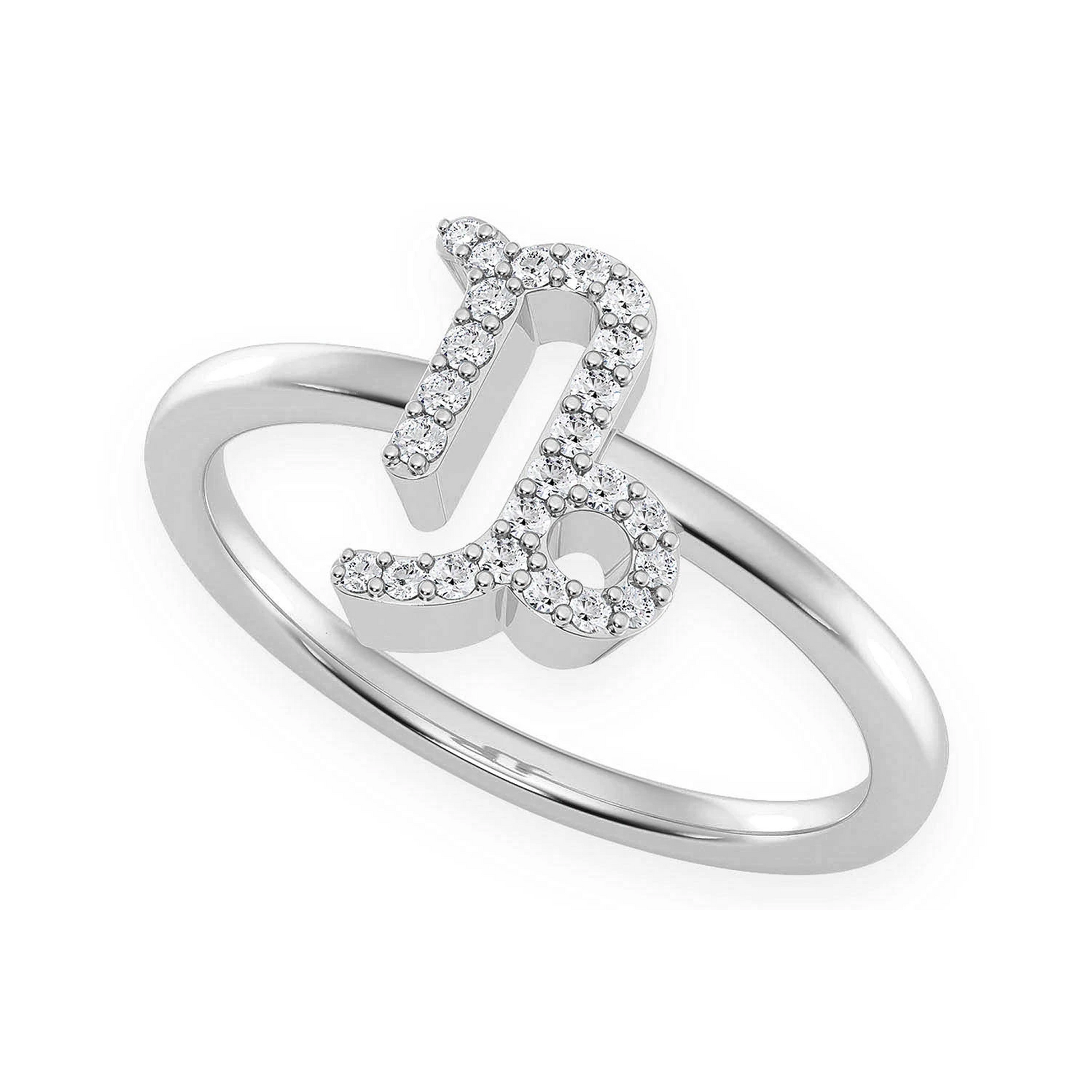 Zodiac Diamond Ring in 14K white gold, Capricorn design, detail view