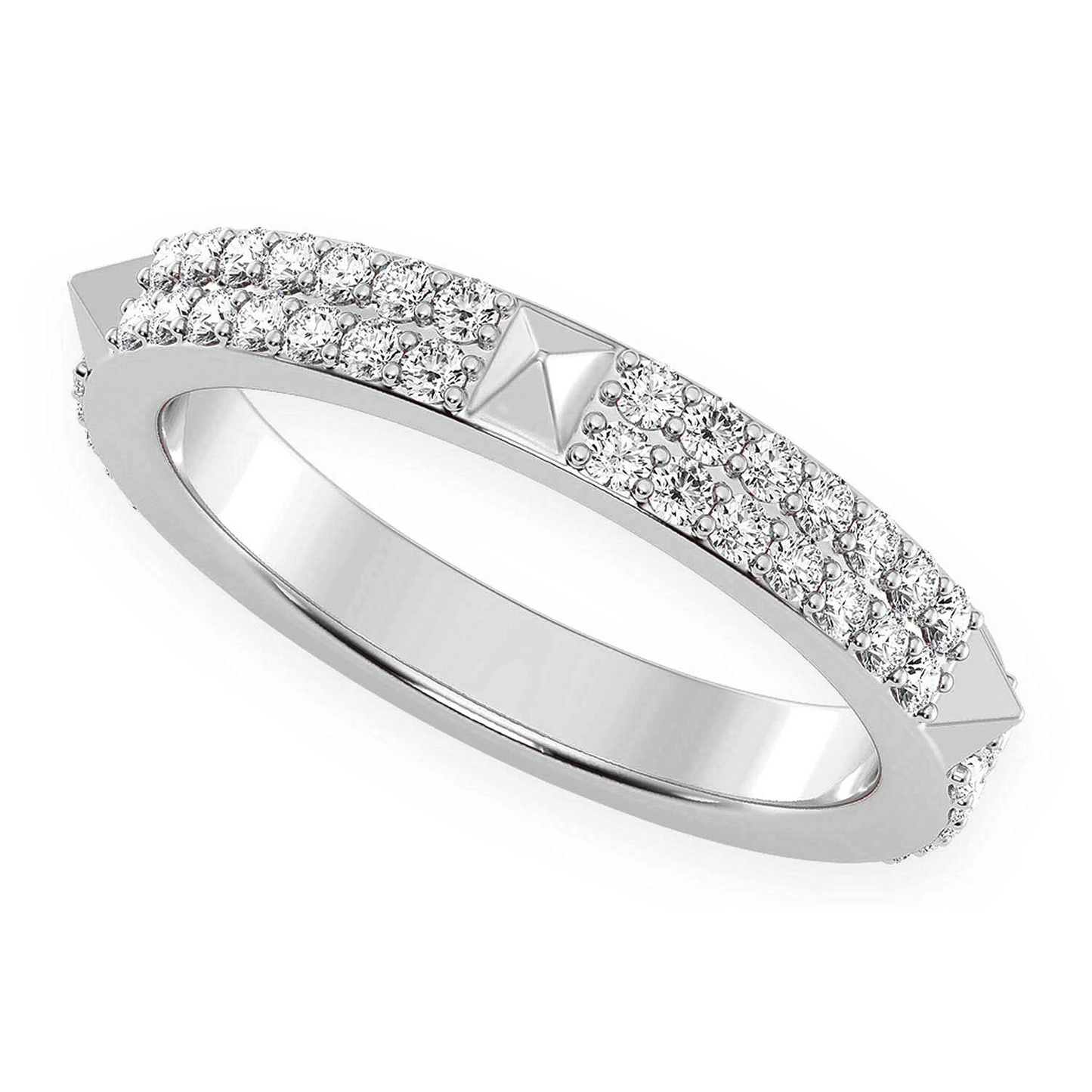 Two Row Spike Diamond Ring in 14K white gold, detail view