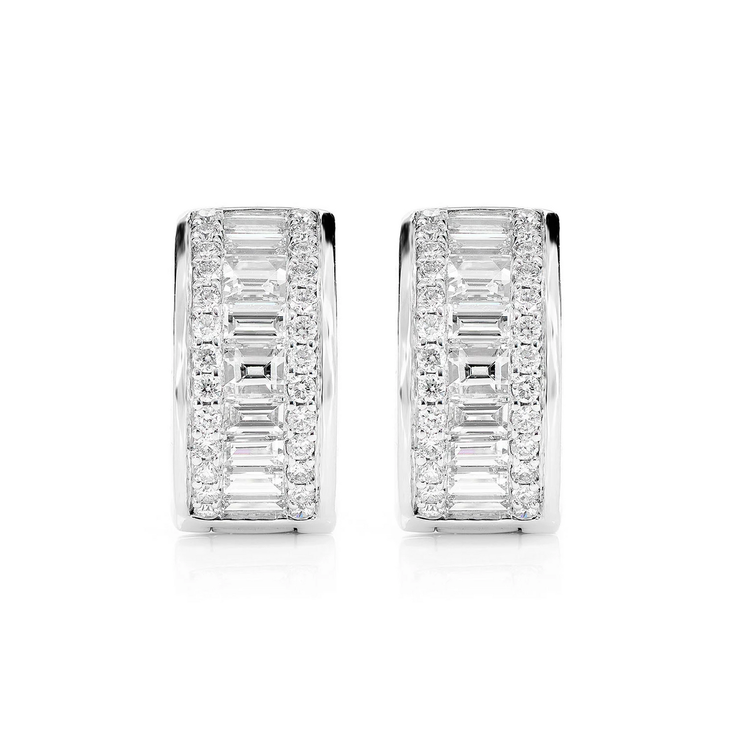 Baguette and Round Diamond Border Hoop Earrings