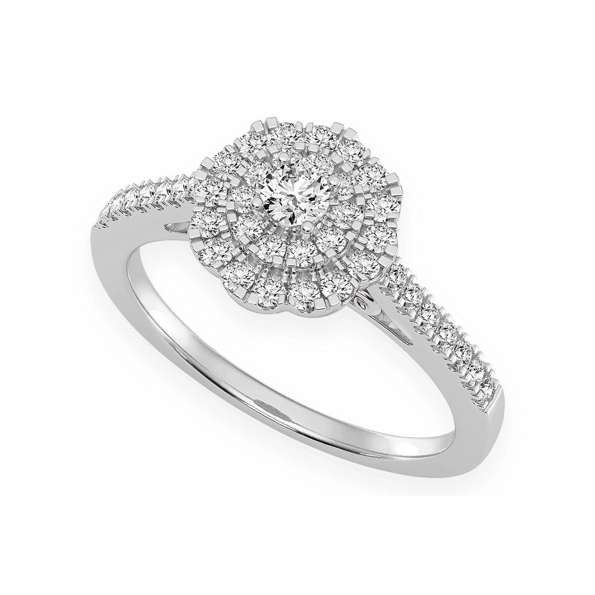 Single Band Floral Diamond Engagement Ring in 14K white gold, angled view