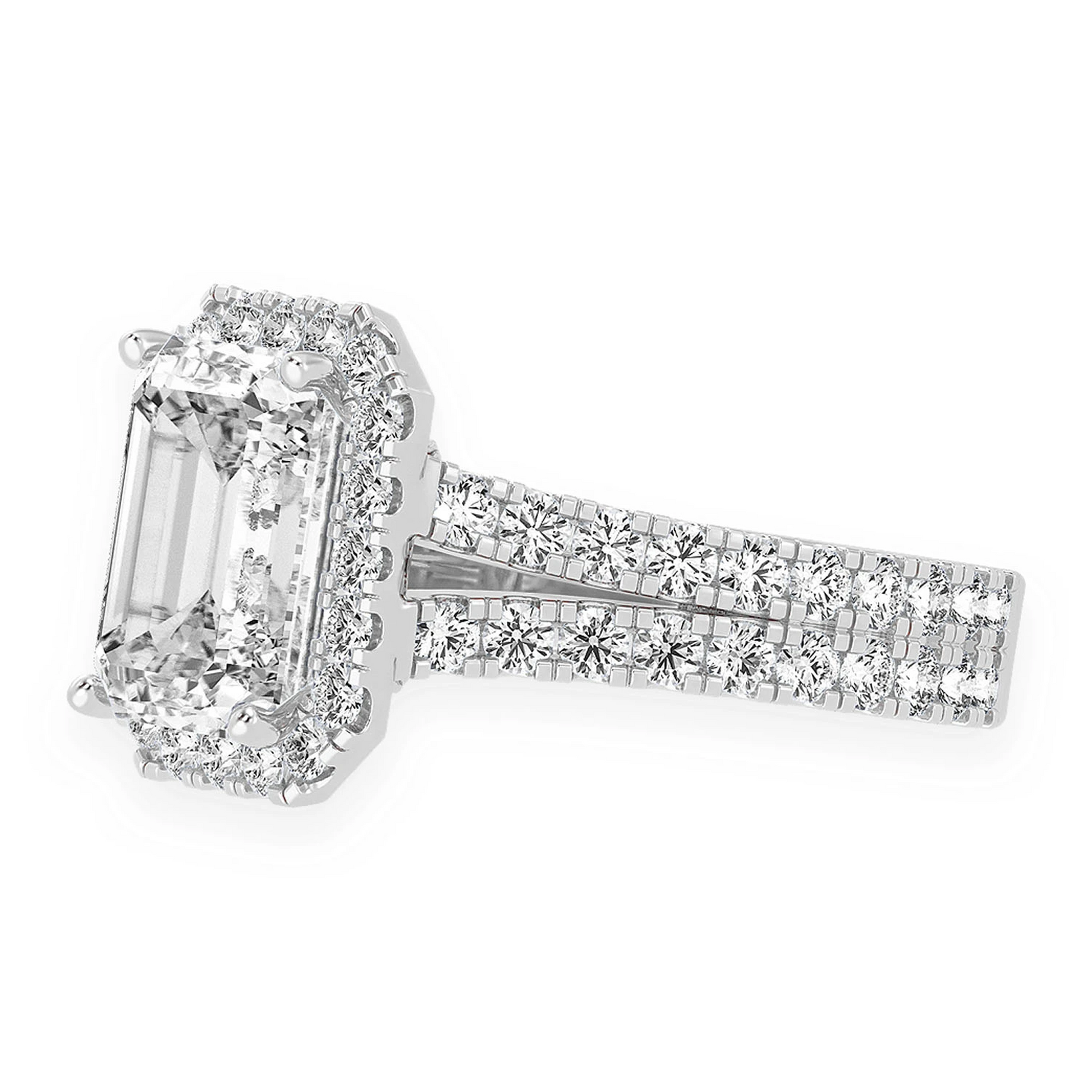 Sphinx Emerald Halo Ring in 14K white gold, detail view