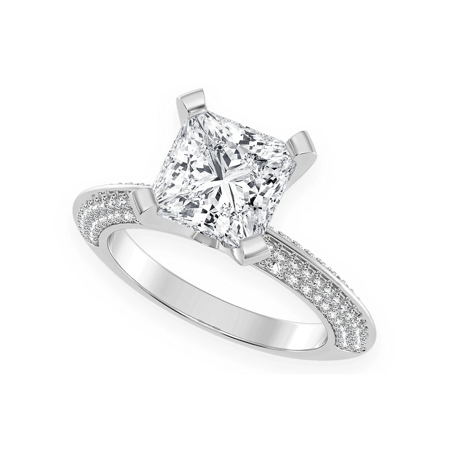 2ct Princess Cut Solitaire Knife Edge Engagement Ring in 14K white gold, angled view