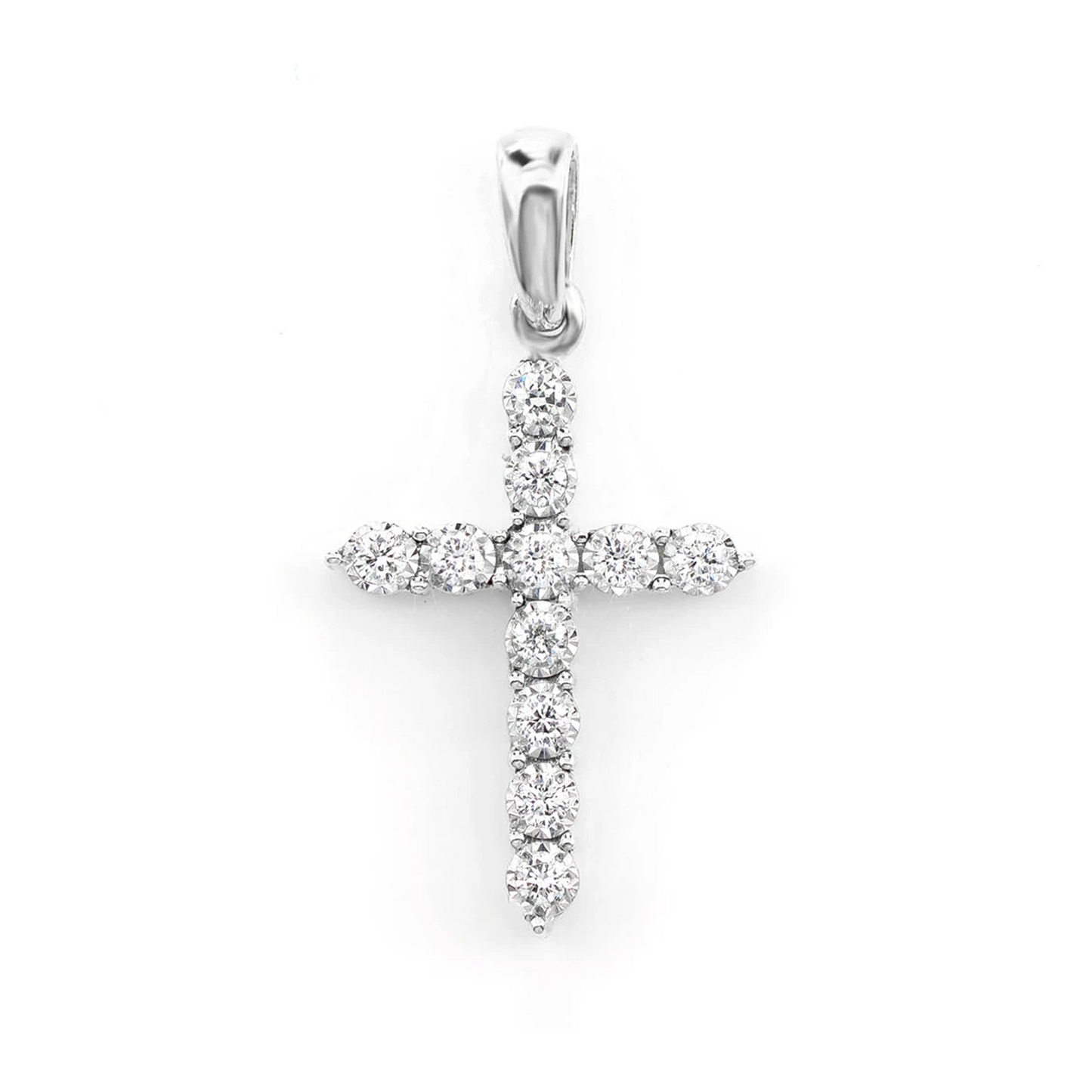 One Row Miracle Set Diamond Cross Pendant 0.12ctw