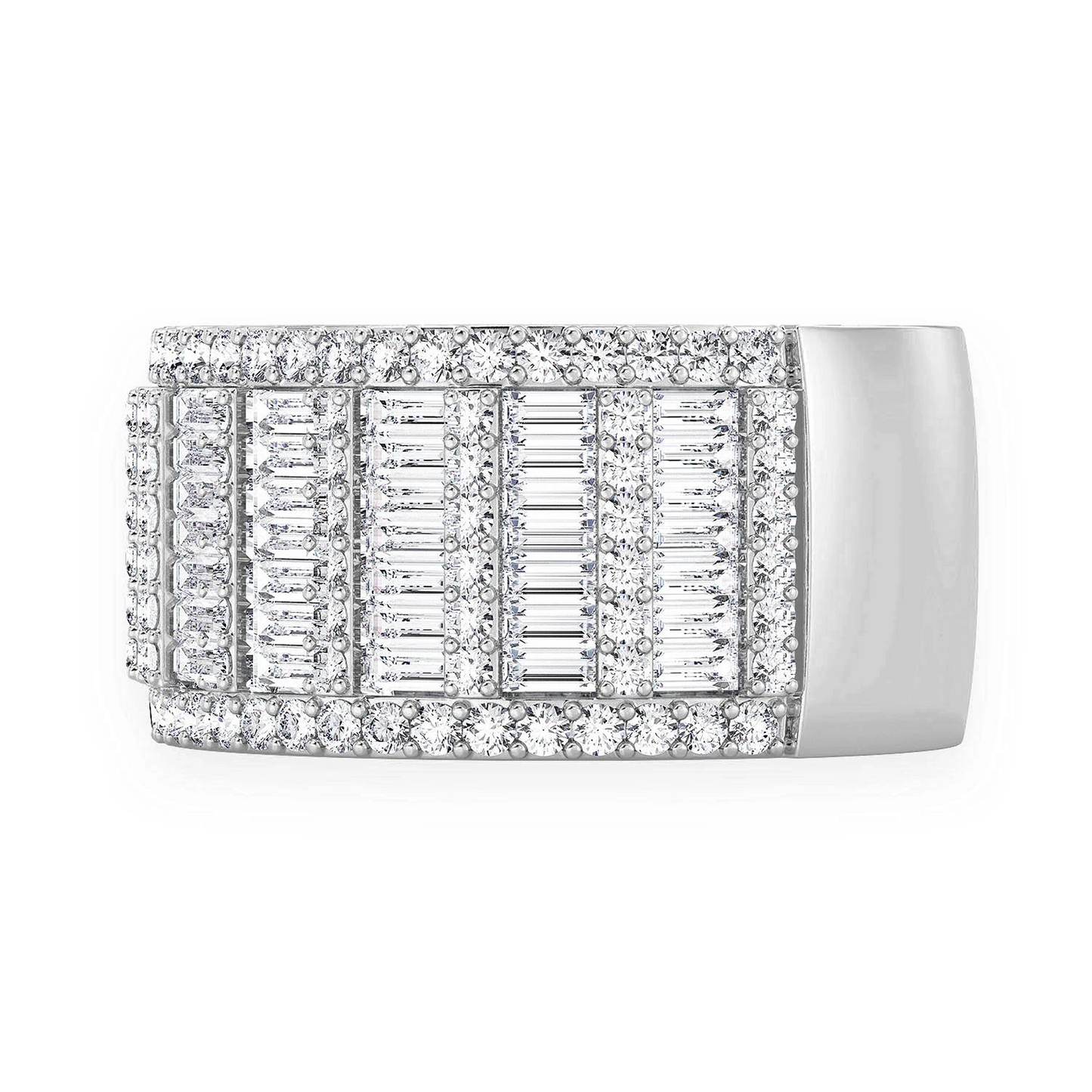 Super Baguette & Round Diamond Band Ring in 14K white gold, side view