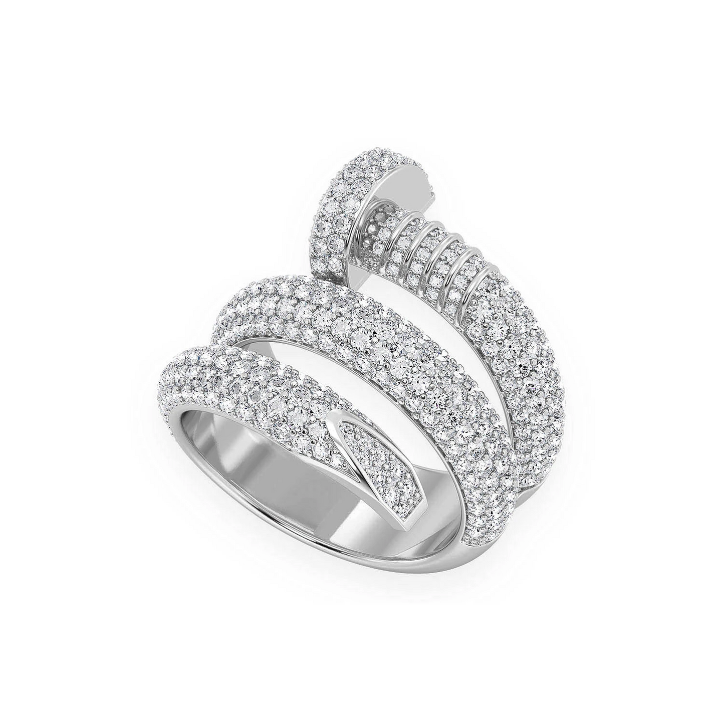 Nail Wrap Around Diamond Ring in 14K white gold, detail view