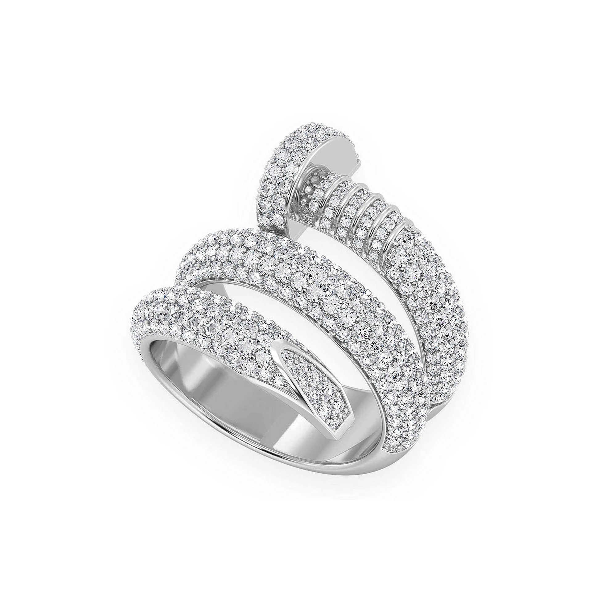 Nail Wrap Around Diamond Ring in 14K white gold, detail view