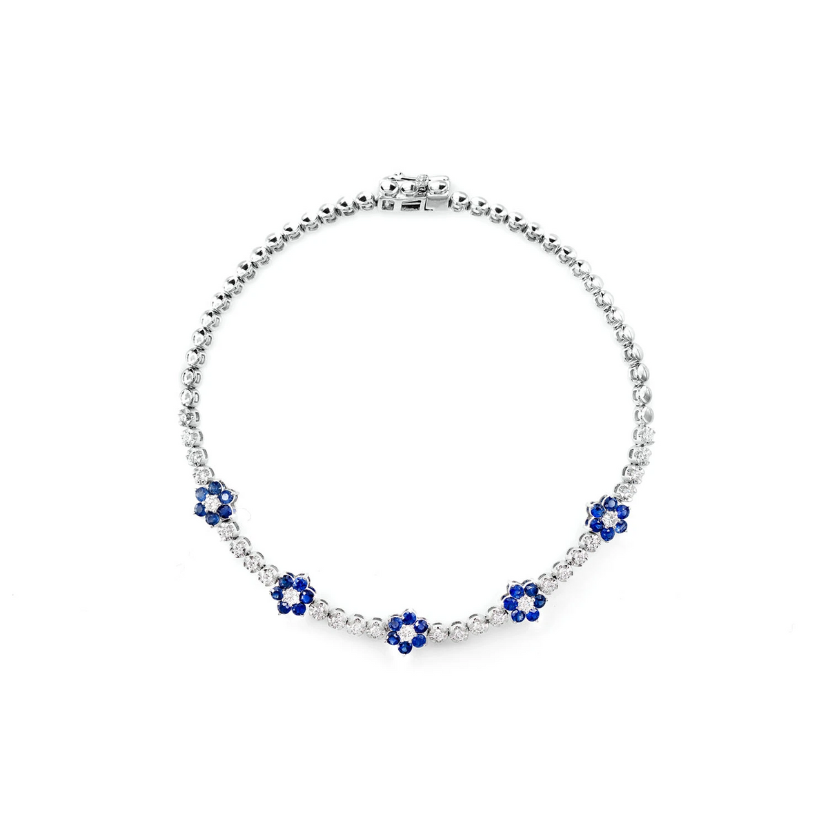Diamond and Sapphire Five Flower Tennis Bracelet