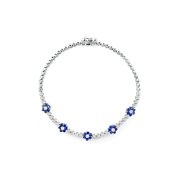 Diamond and Sapphire Five Flower Tennis Bracelet