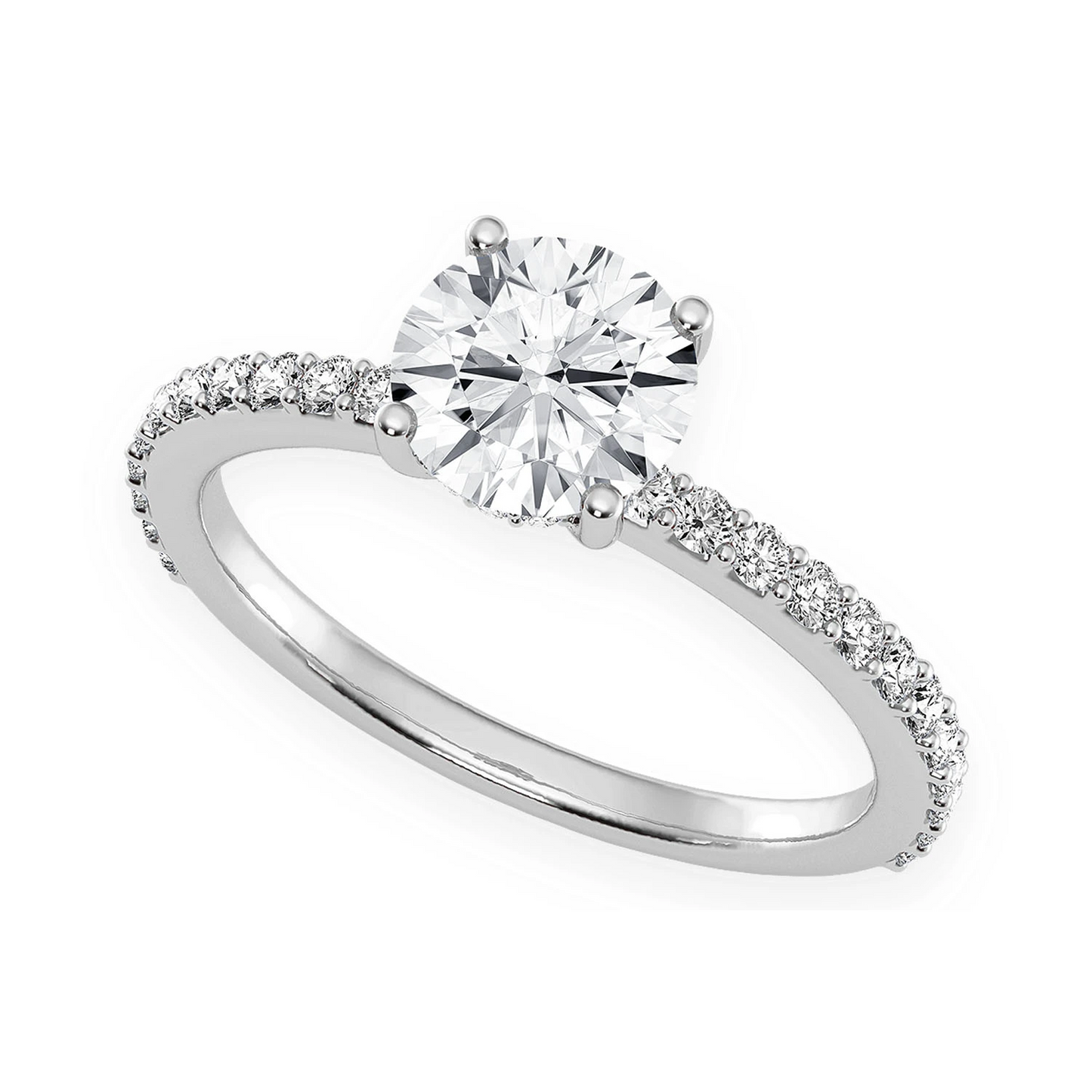 1ct Round Halo Diamond Engagement Ring in 14K white gold, angled view