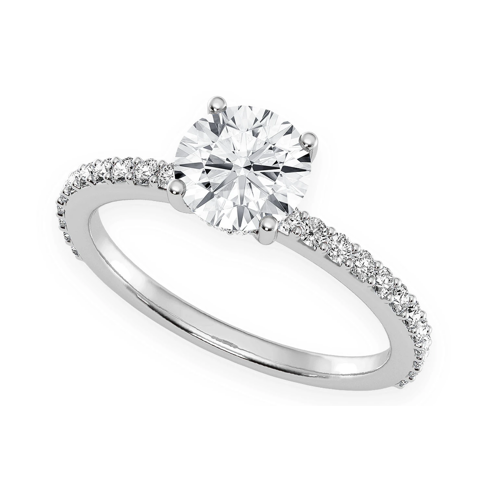 1ct Round Halo Diamond Engagement Ring in 14K white gold, angled view