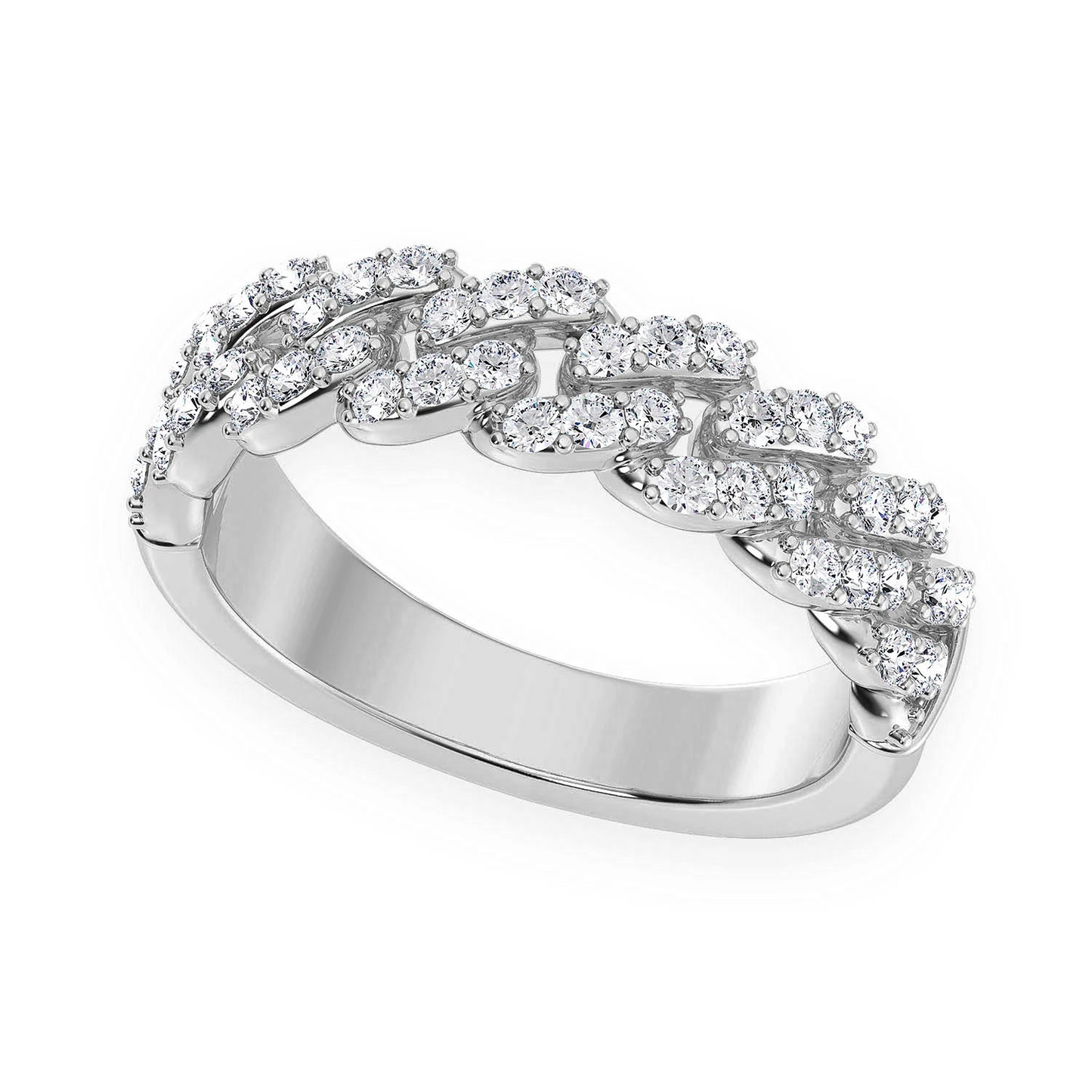 Iced Out Cuban Ring in 14K white gold, 7.5mm | 0.55ctw, angled view