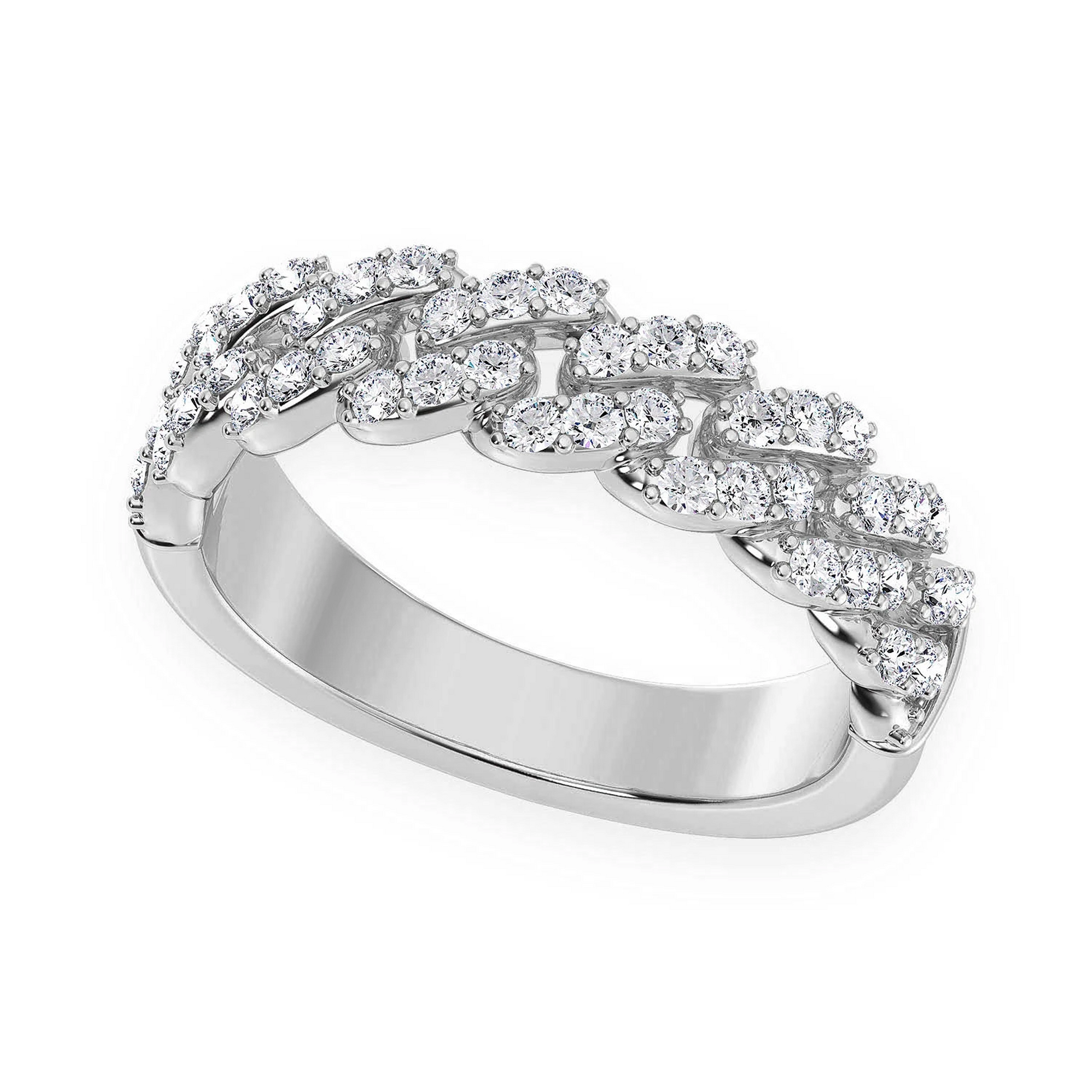 Iced Out Cuban Ring in 14K white gold, 7.5mm | 0.55ctw, angled view