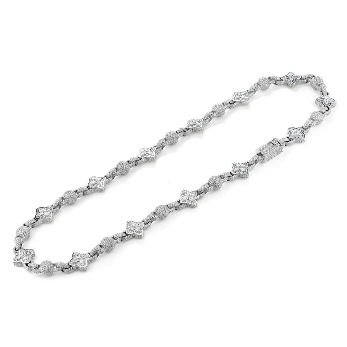 Beaded Floral Marquise Diamond Link Necklace